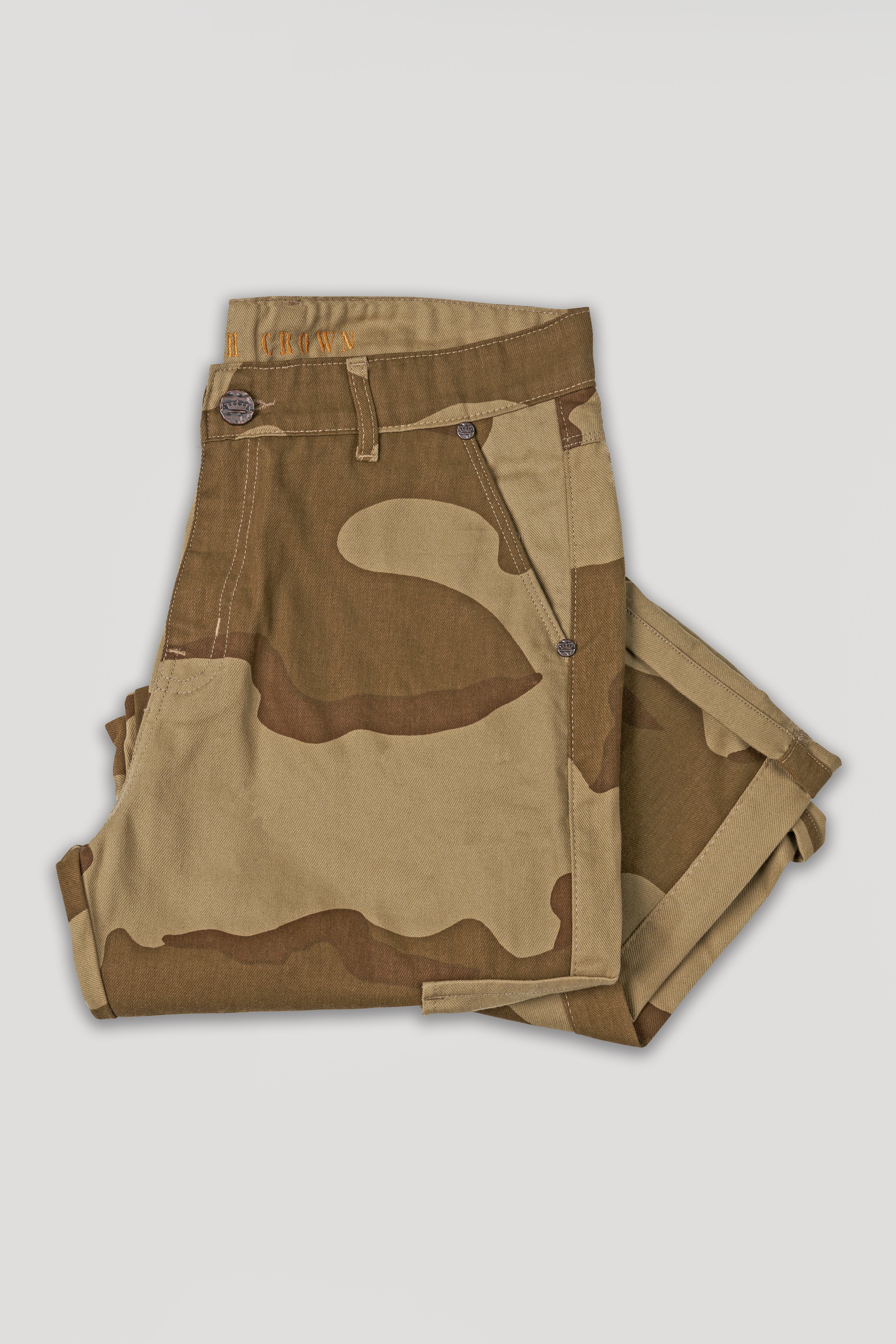 Pale Taupe Brown with Pickled Bean Brown Camouflage Cargo Denim J239-30, J239-32, J239-34, J239-36, J239-38, J239-40