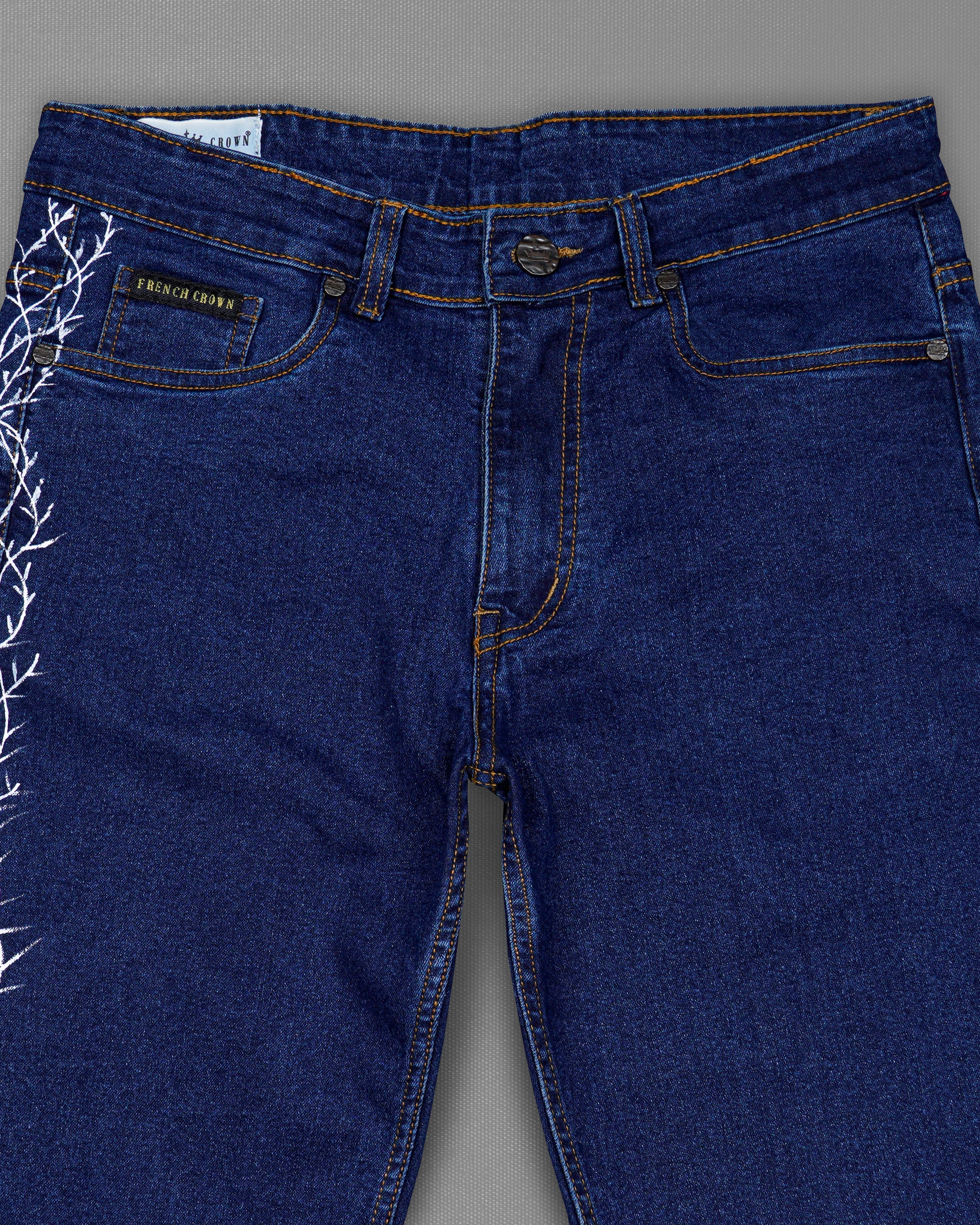 Downriver Blue Stone Wash Hand Painted Stretchable Denim J094-ART001-30, J094-ART001-32, J094-ART001-34, J094-ART001-36, J094-ART001-38, J094-ART001-40