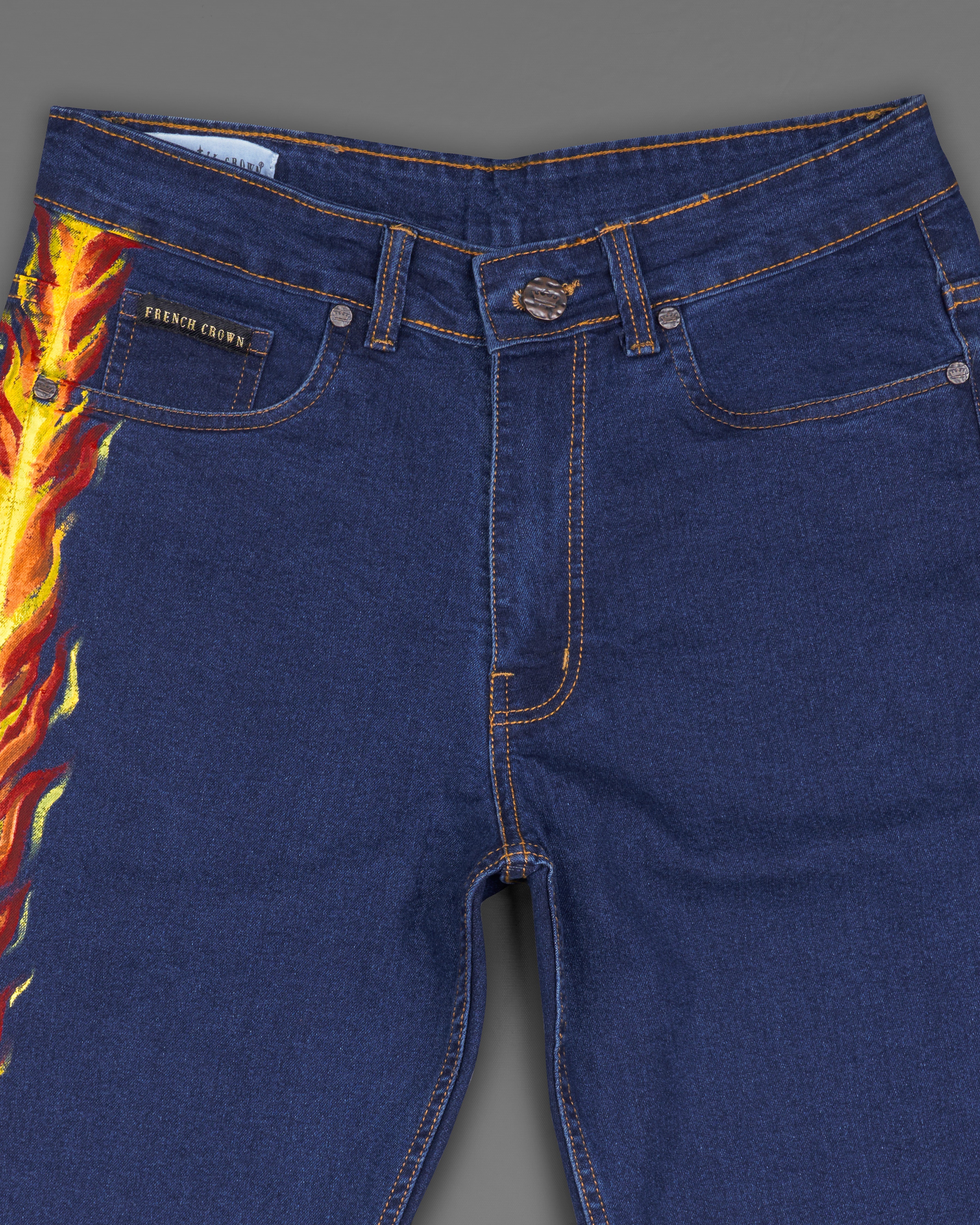 Ebony Clay Blue Fire Hand-Painted Rinse Wash Denim J094-ART-32, J094-ART-34, J094-ART-36, J094-ART-38, J094-ART-40