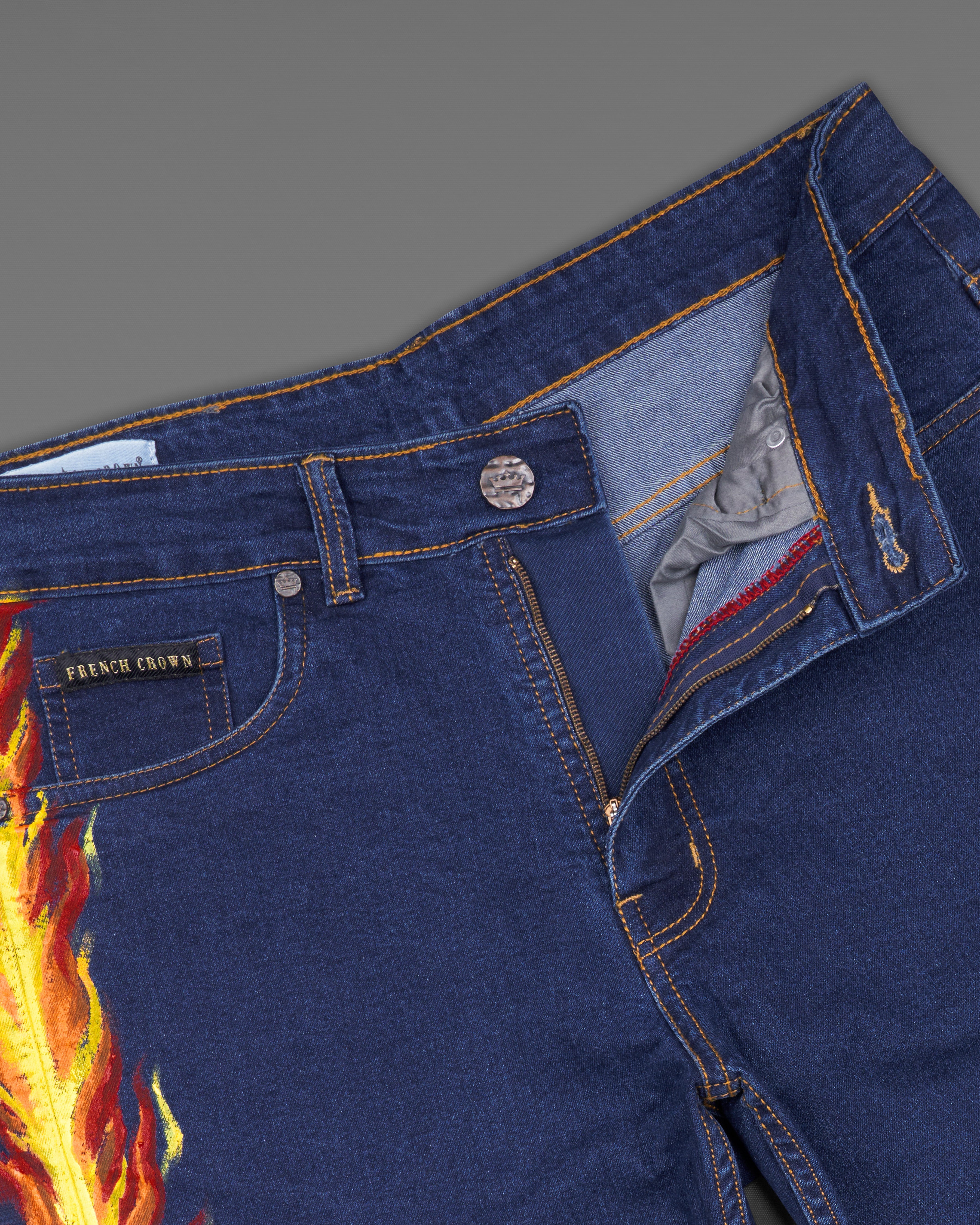 Ebony Clay Blue Fire Hand-Painted Rinse Wash Denim J094-ART-32, J094-ART-34, J094-ART-36, J094-ART-38, J094-ART-40