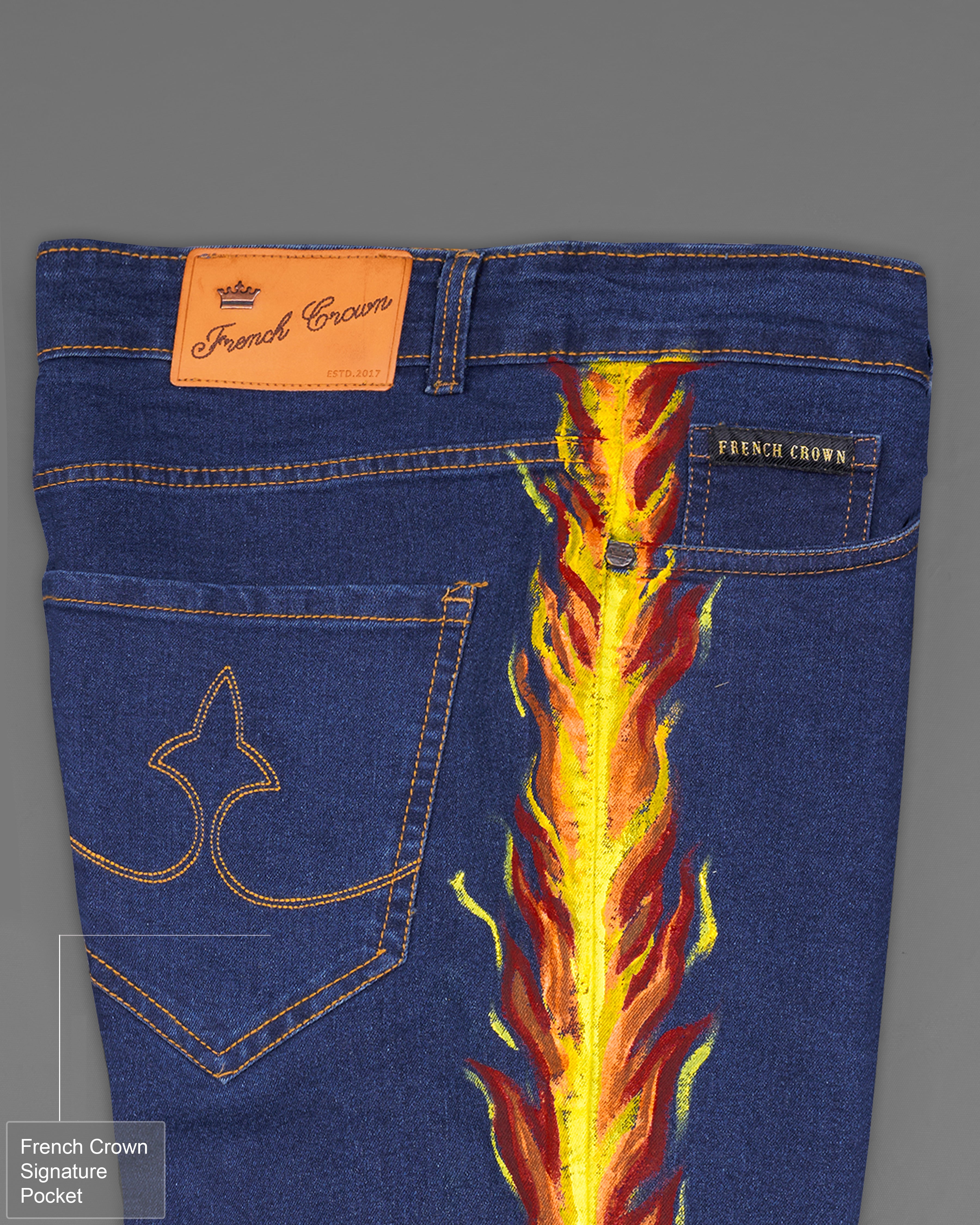 Ebony Clay Blue Fire Hand-Painted Rinse Wash Denim J094-ART-32, J094-ART-34, J094-ART-36, J094-ART-38, J094-ART-40