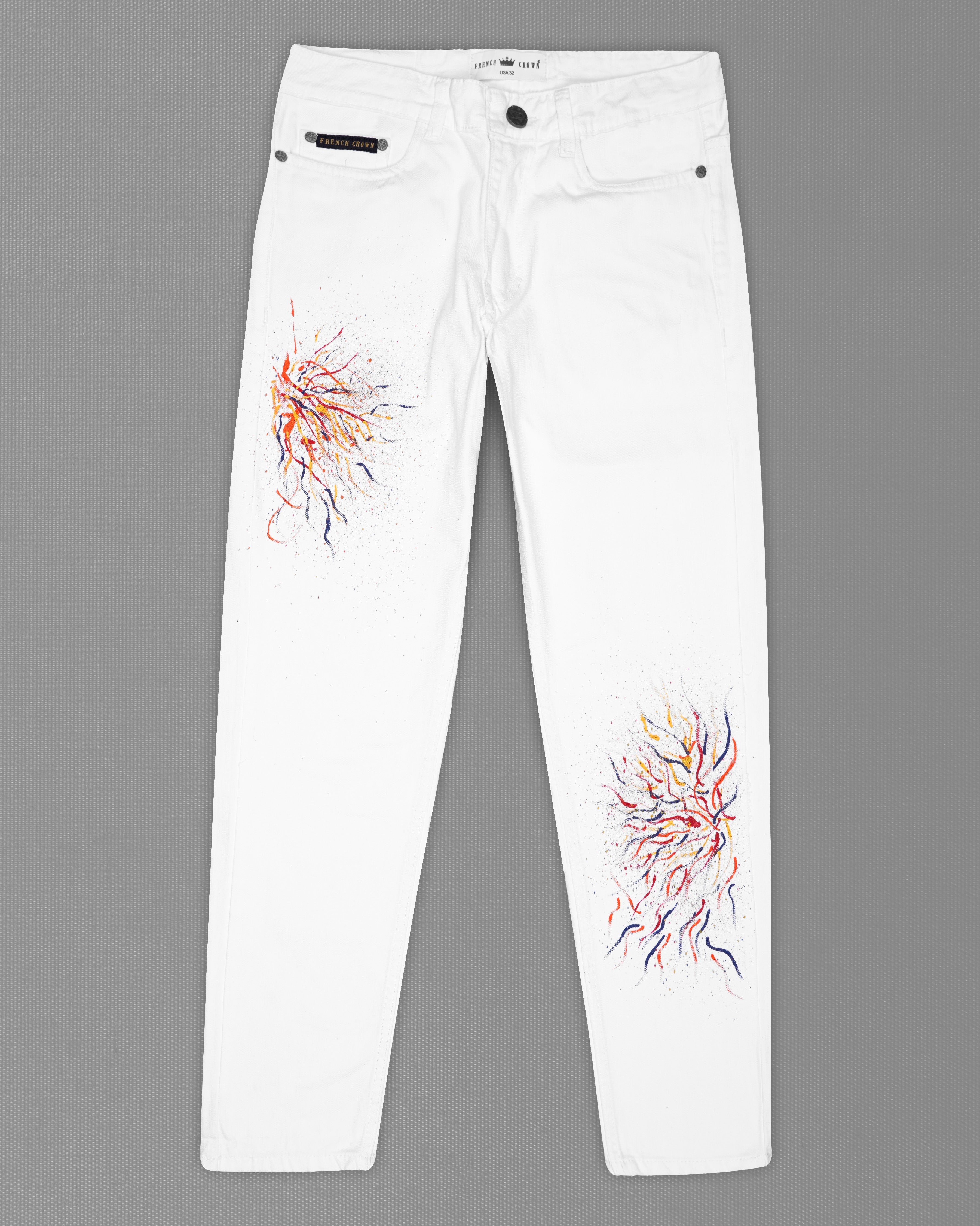 Bright White Rinse Wash  Multicoloured Hand Painted Denim J100-ART009-30, J100-ART009-32, J100-ART009-34, J100-ART009-36, J100-ART009-38, J100-ART009-40