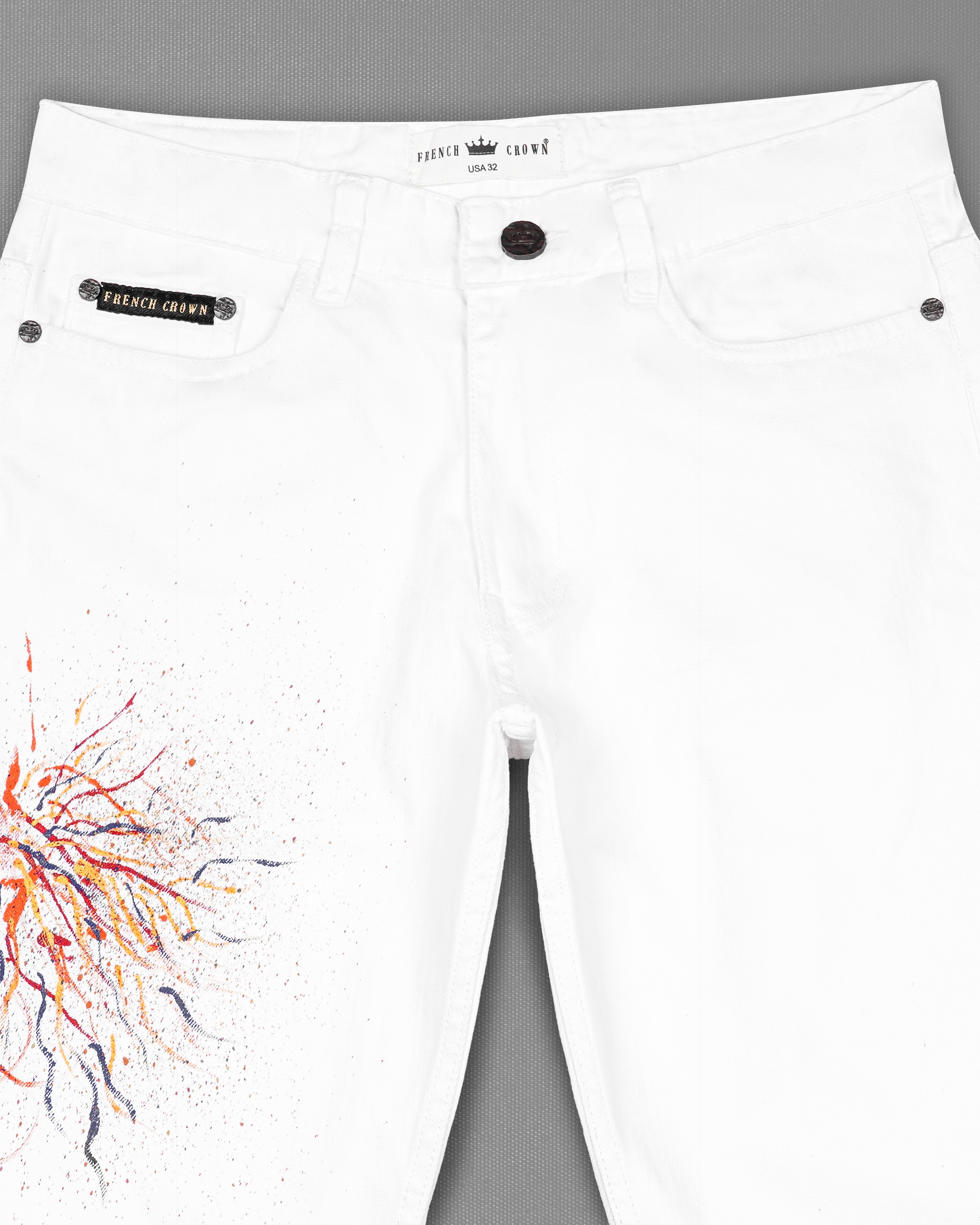 Bright White Rinse Wash  Multicoloured Hand Painted Denim J100-ART009-30, J100-ART009-32, J100-ART009-34, J100-ART009-36, J100-ART009-38, J100-ART009-40