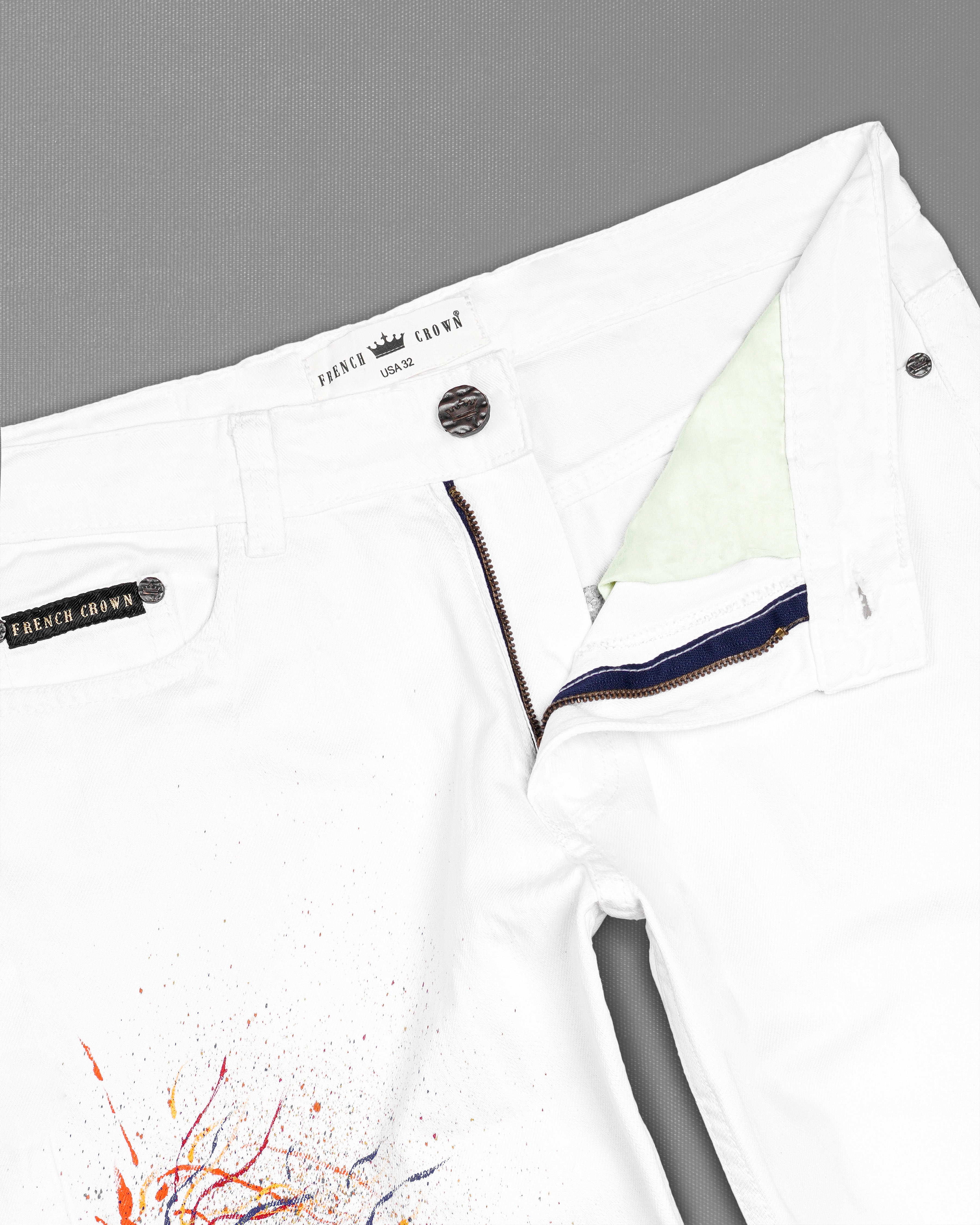 Bright White Rinse Wash  Multicoloured Hand Painted Denim J100-ART009-30, J100-ART009-32, J100-ART009-34, J100-ART009-36, J100-ART009-38, J100-ART009-40