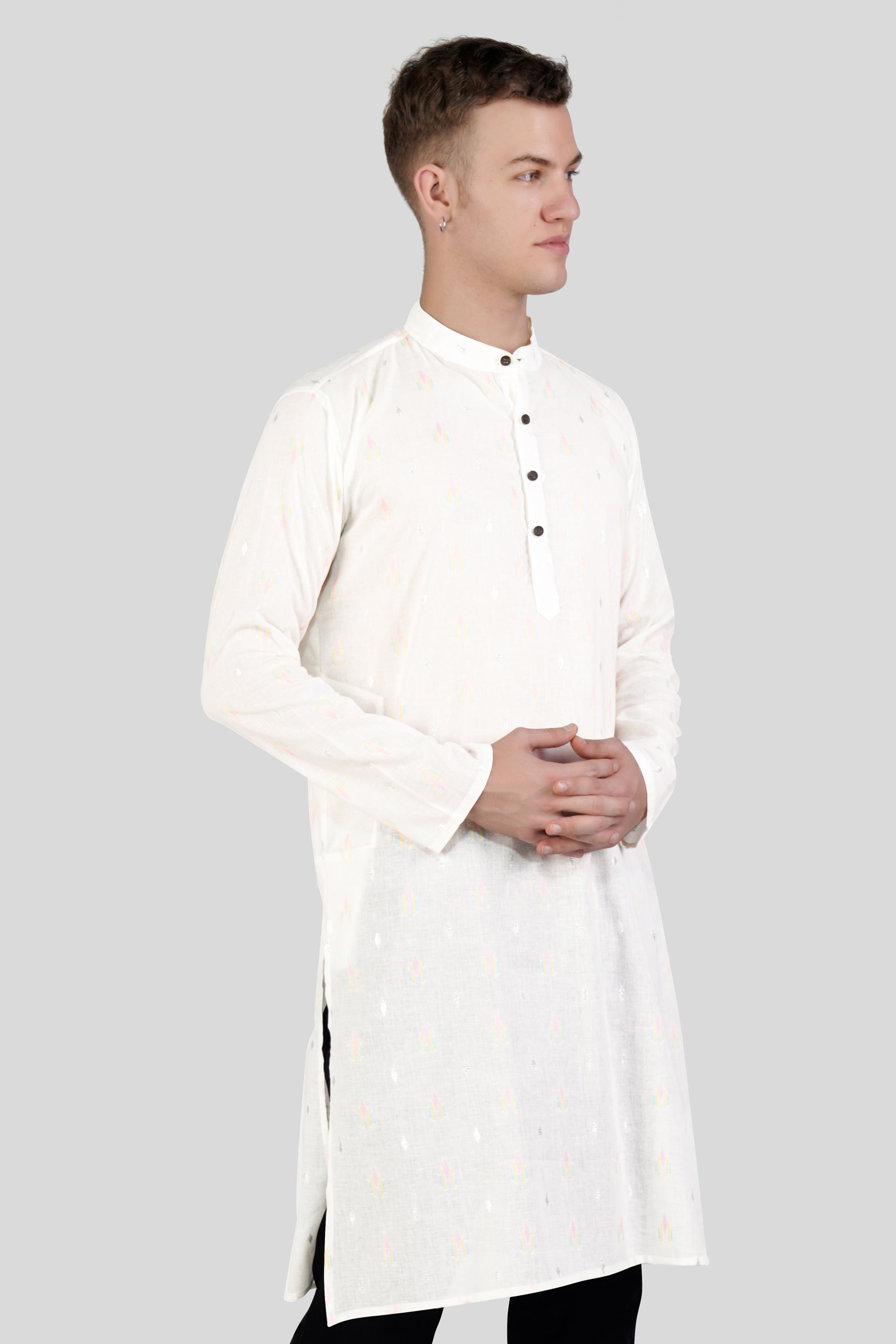 Off White colorful and silver Jacquard Textured Premium Giza Cotton Kurta