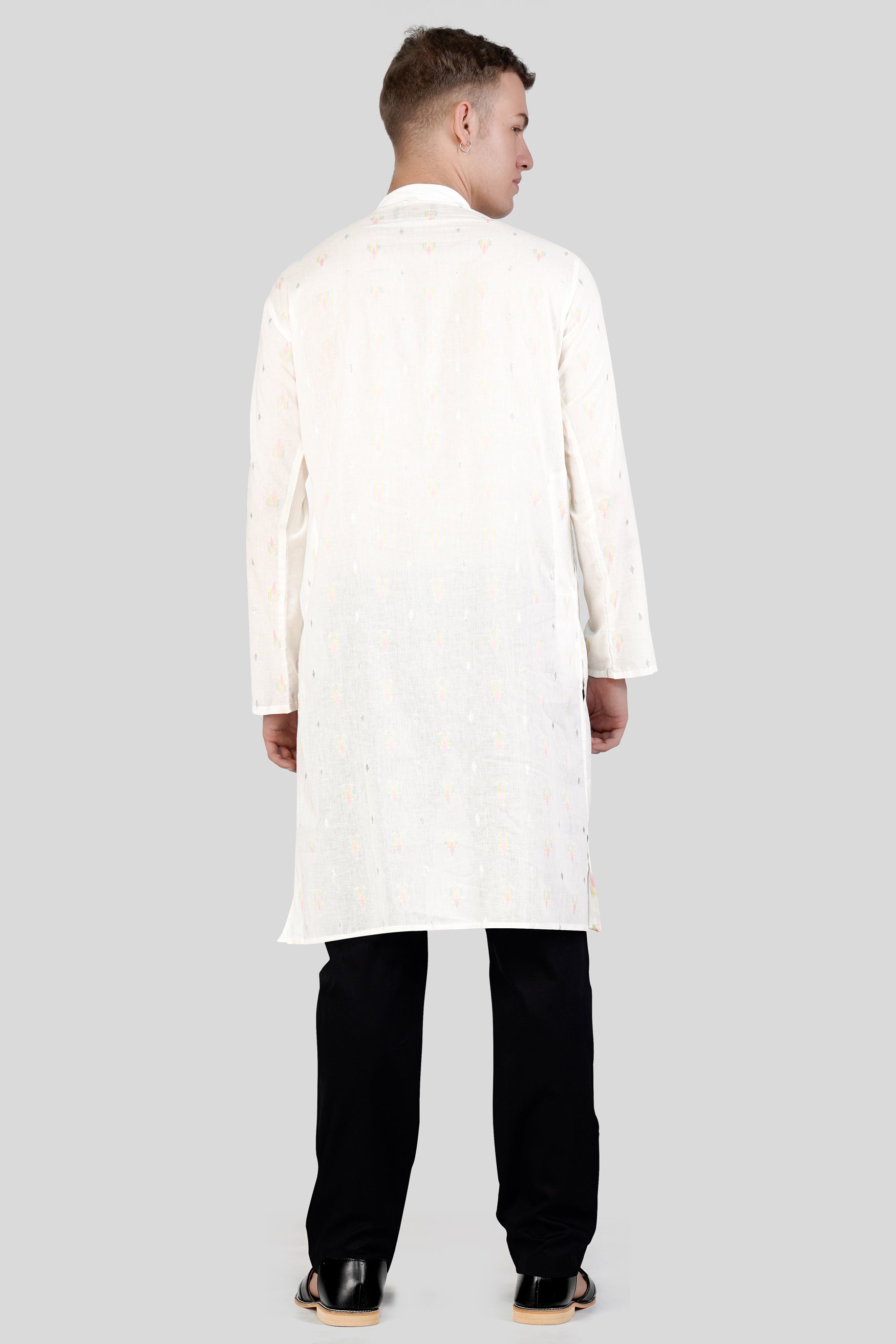 Off White colorful and silver Jacquard Textured Premium Giza Cotton Kurta