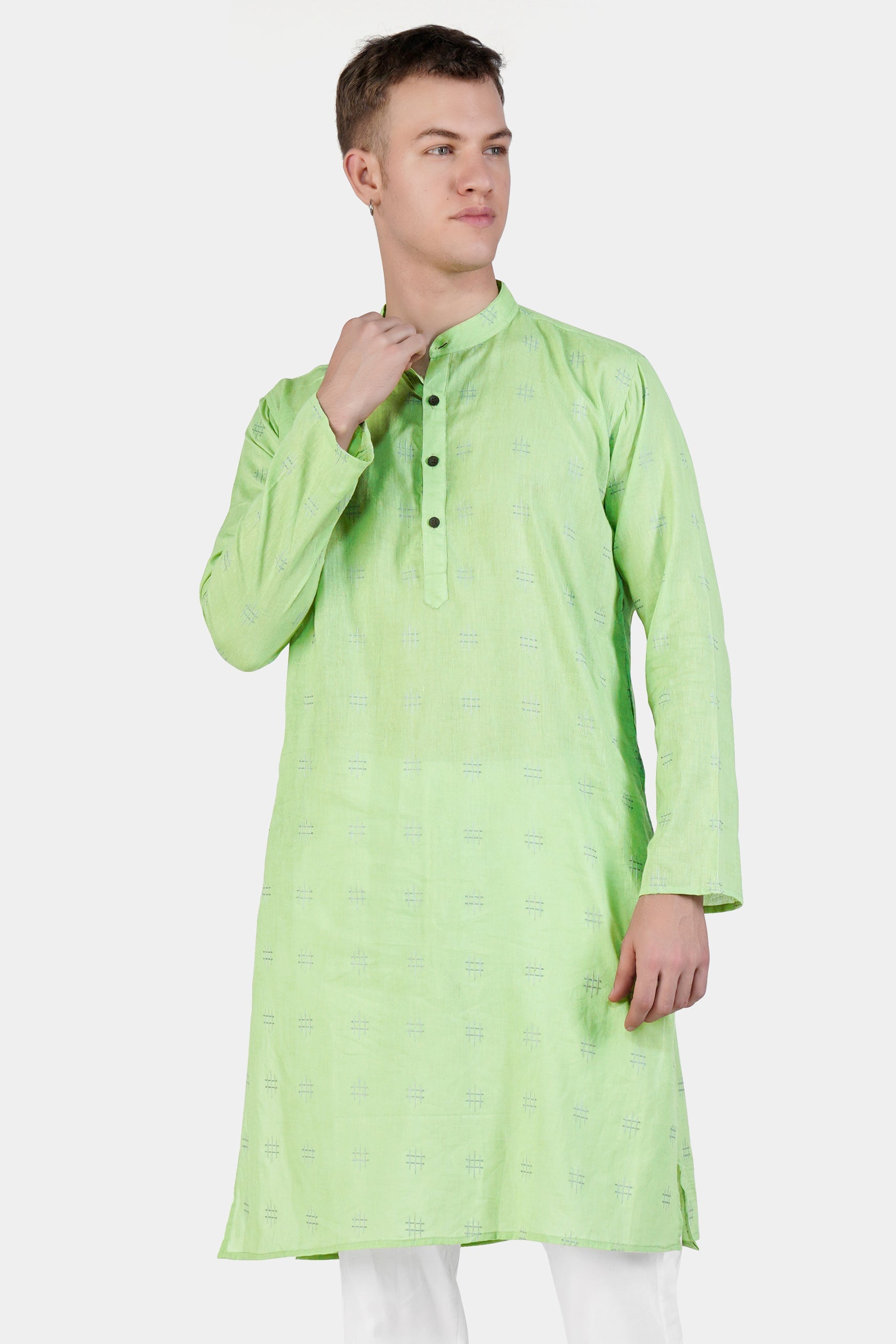 Beryl Green Dobby Textured Premium Giza Cotton Kurta