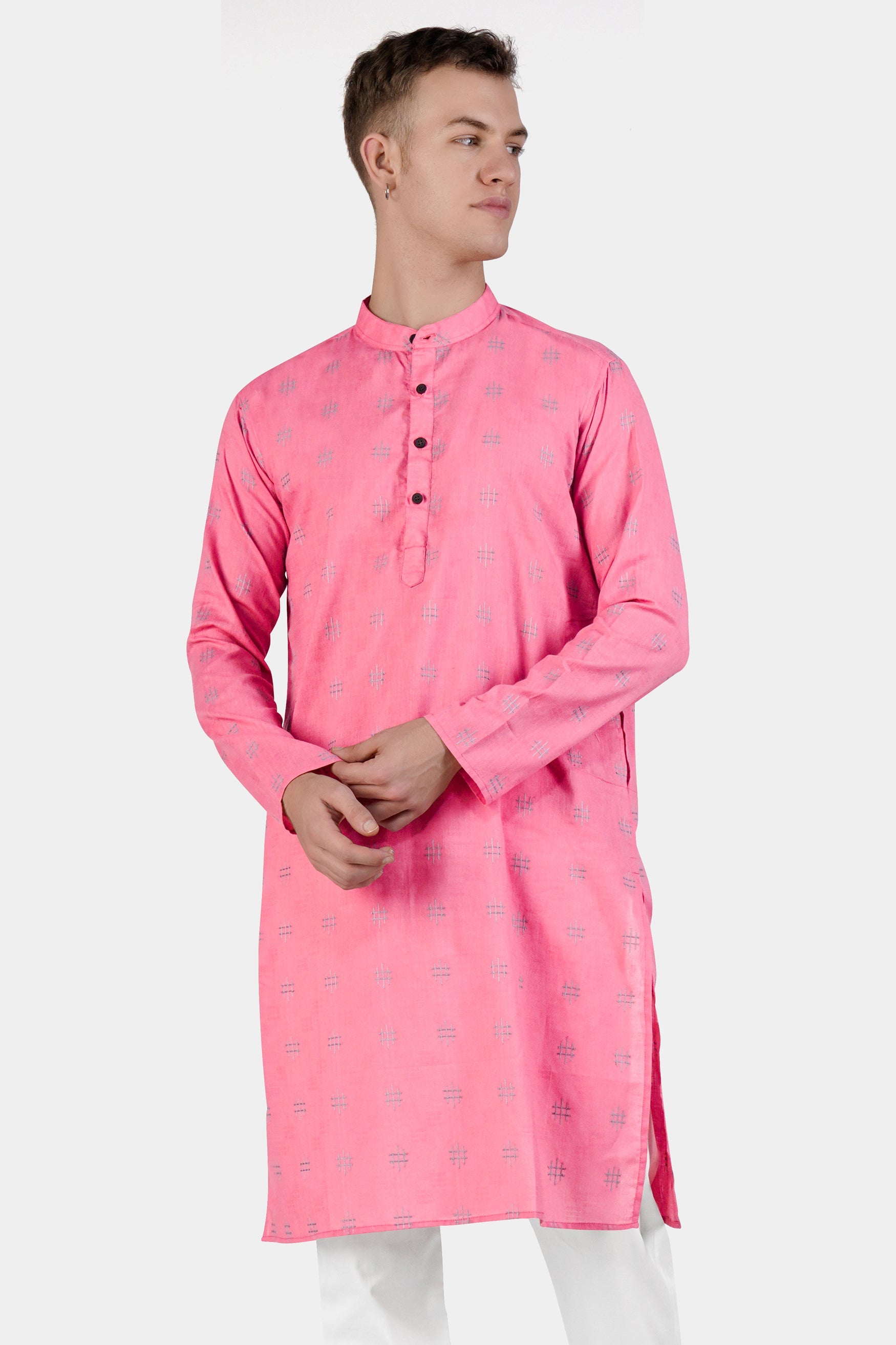 Geraldine Pink Dobby Textured Premium Giza Cotton Kurta