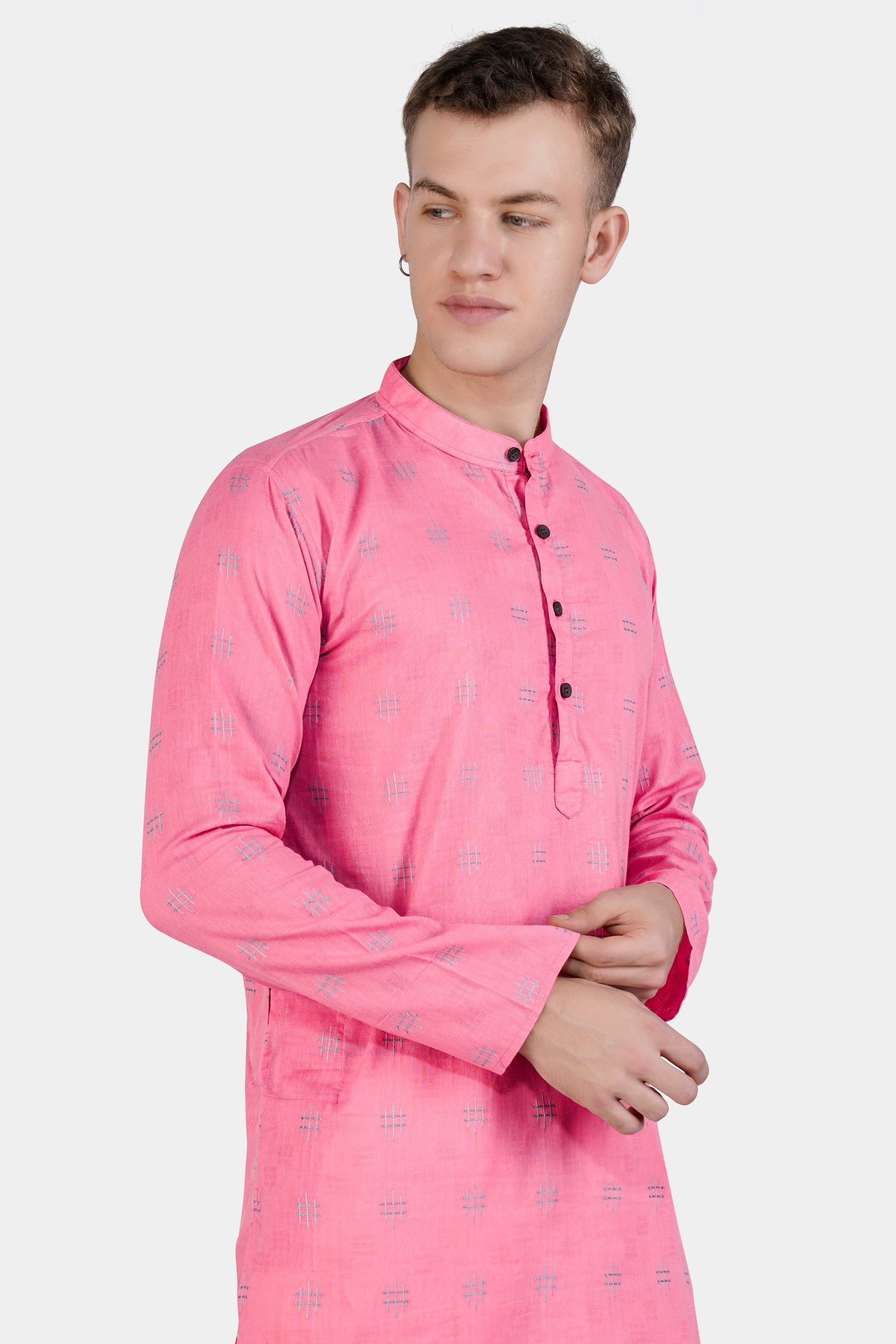 Geraldine Pink Dobby Textured Premium Giza Cotton Kurta