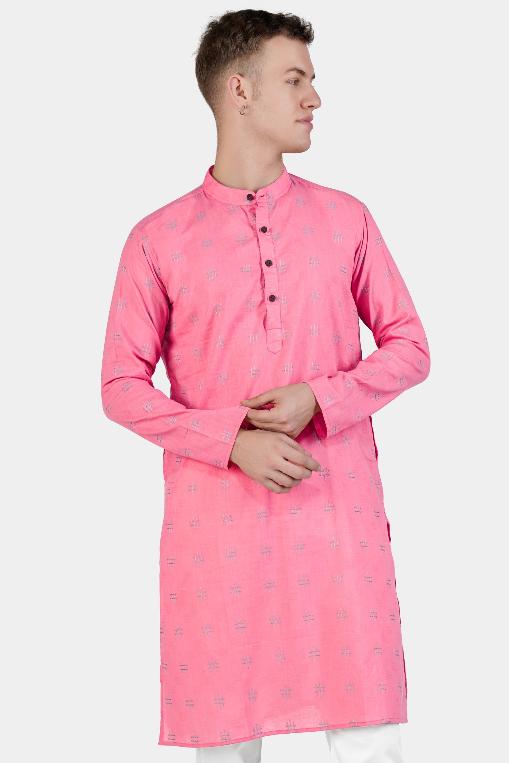 Geraldine Pink Dobby Textured Premium Giza Cotton Kurta