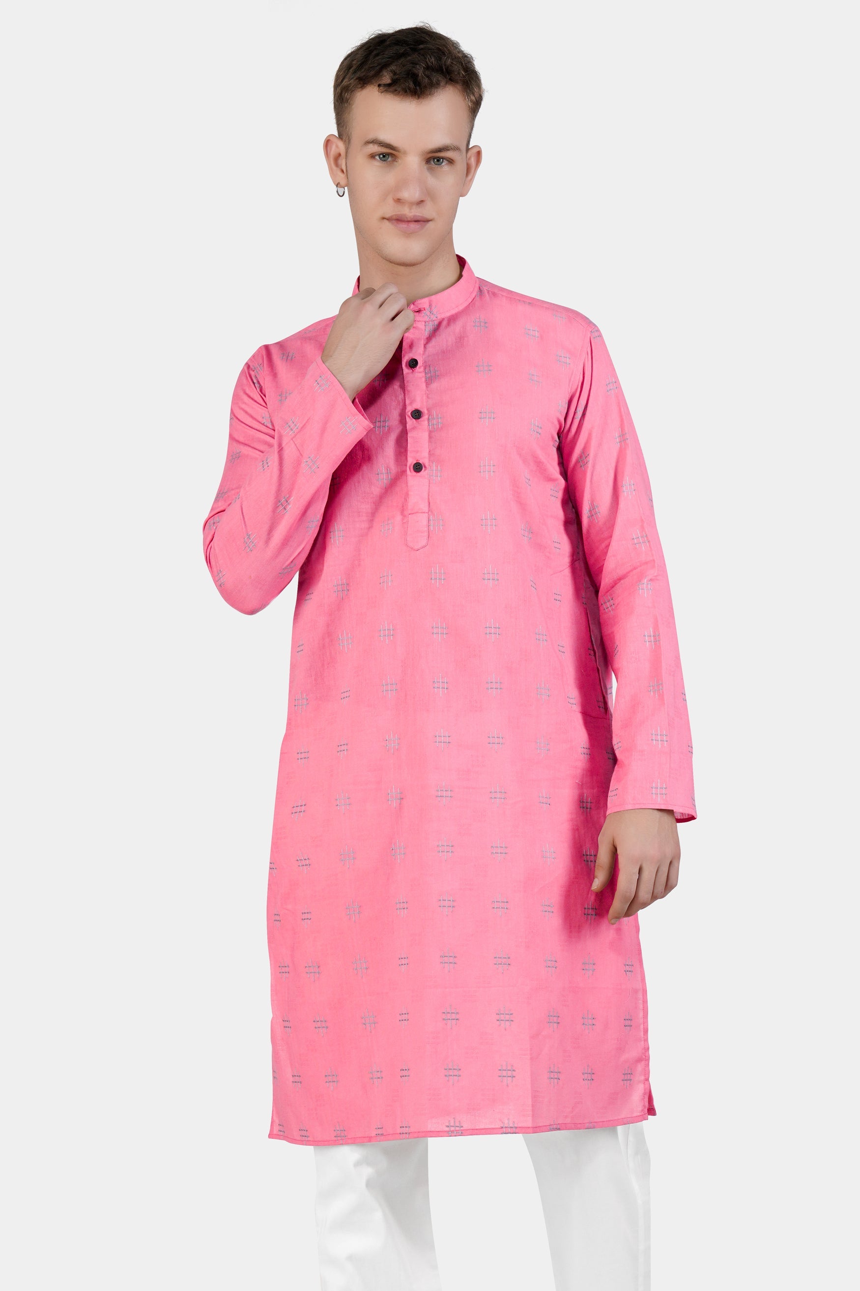 Geraldine Pink Dobby Textured Premium Giza Cotton Kurta