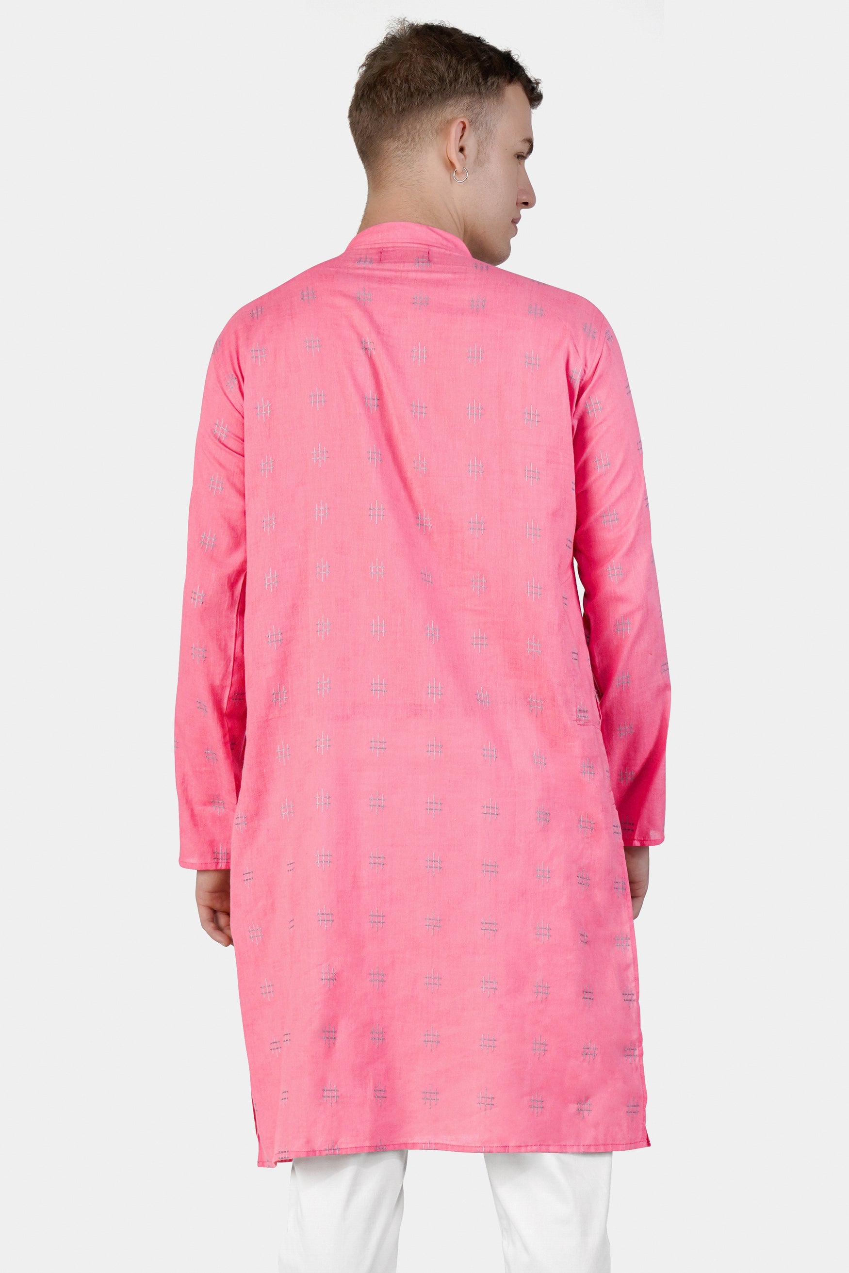 Geraldine Pink Dobby Textured Premium Giza Cotton Kurta