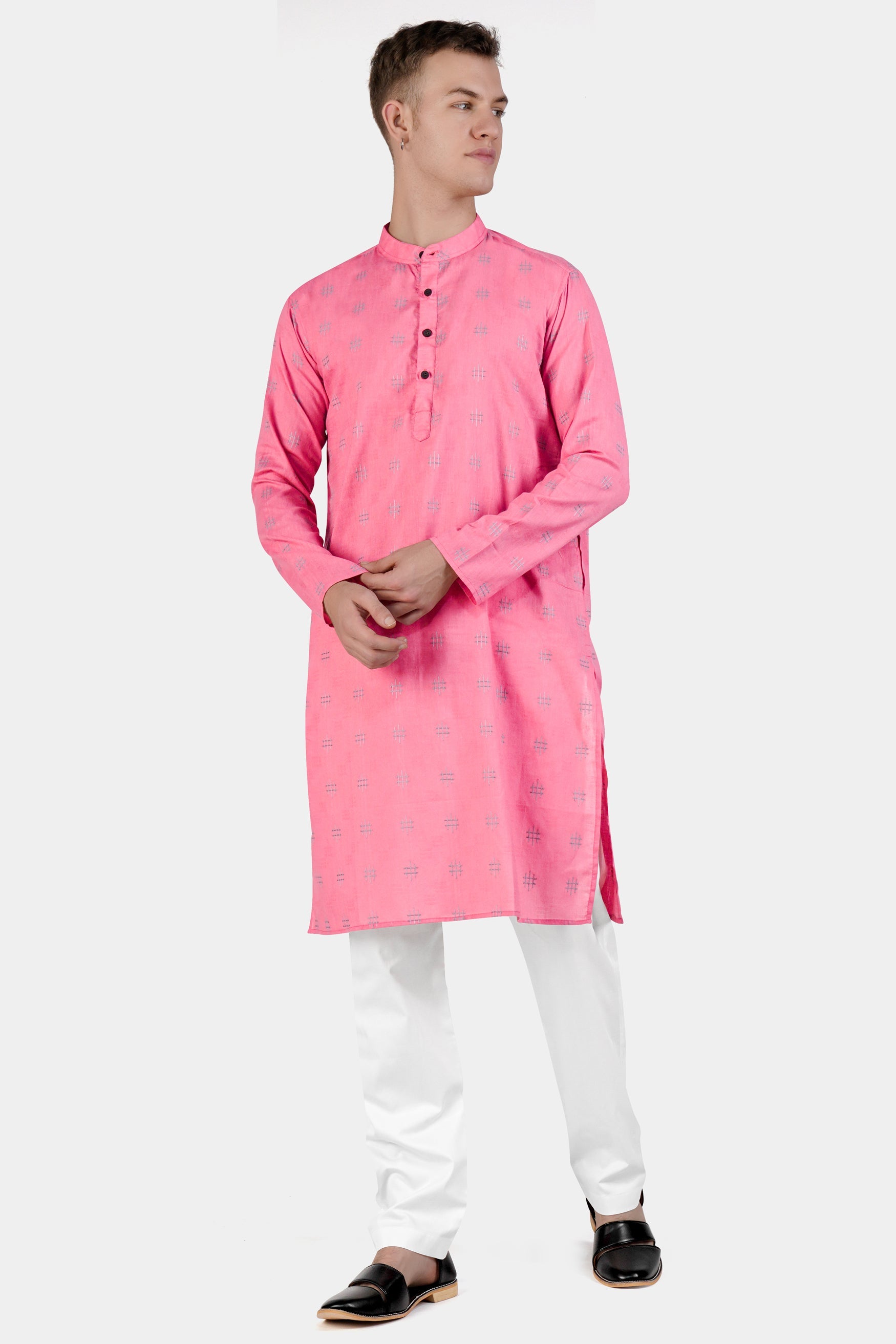 Geraldine Pink Dobby Textured Premium Giza Cotton Kurta