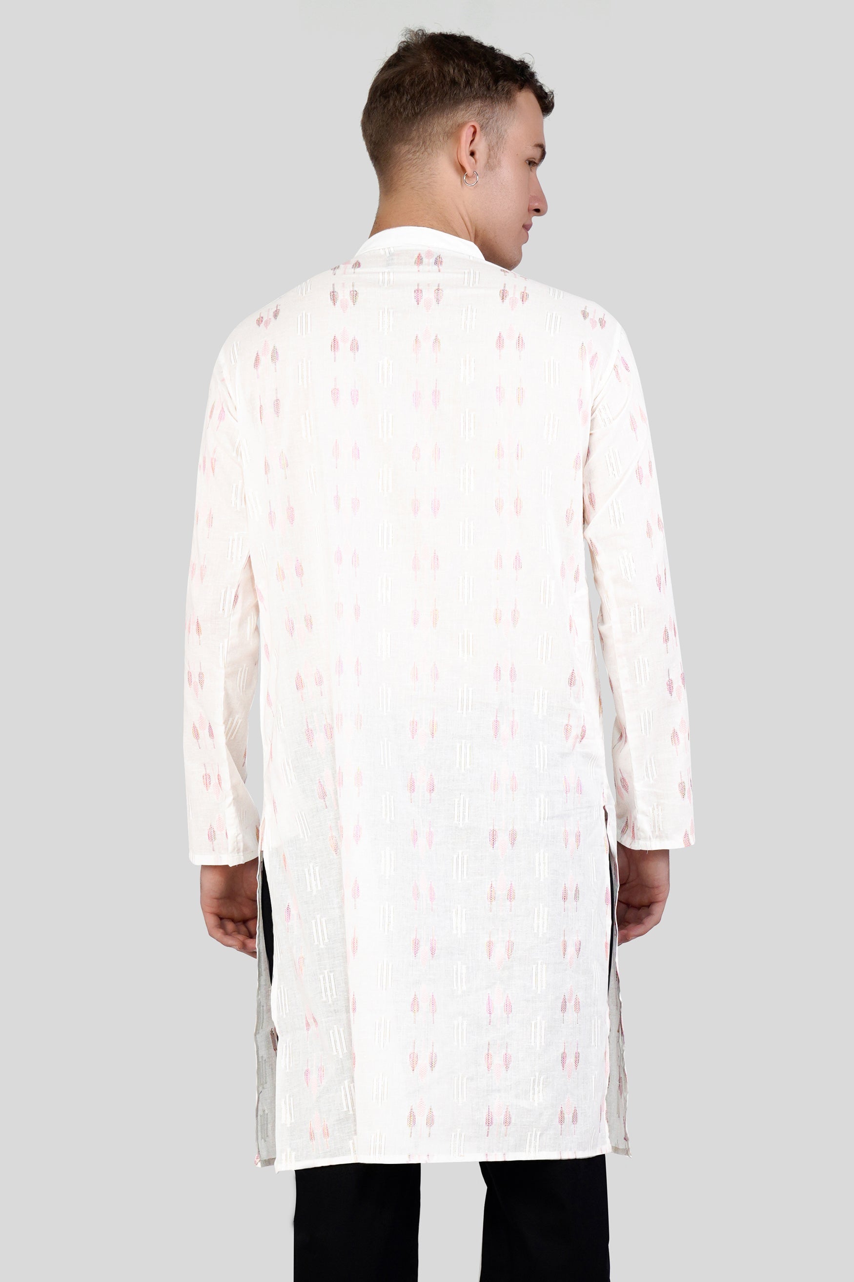 Cosmos Pink Leaves Textured Jacquard Premium Giza Cotton Kurta