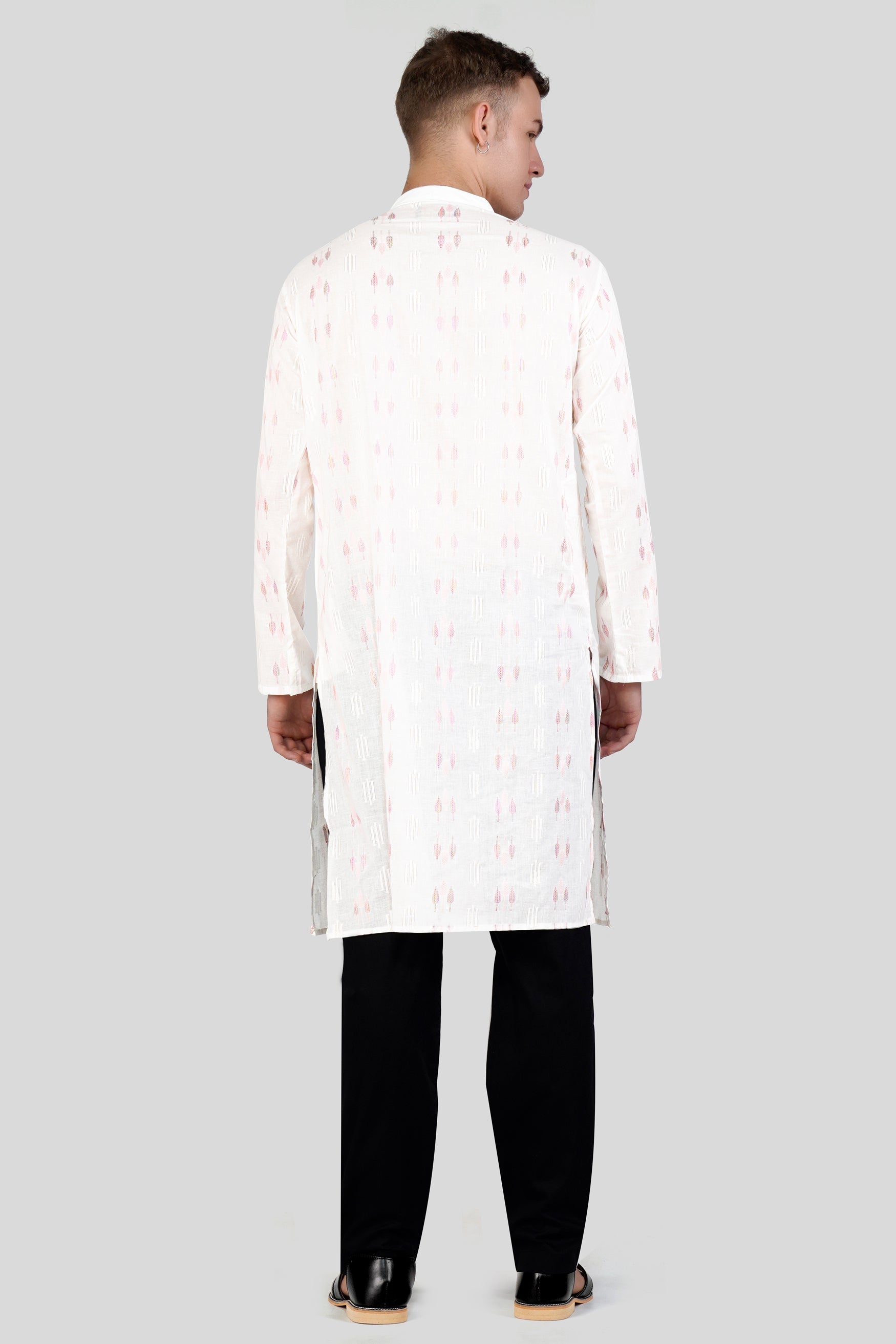 Cosmos Pink Leaves Textured Jacquard Premium Giza Cotton Kurta