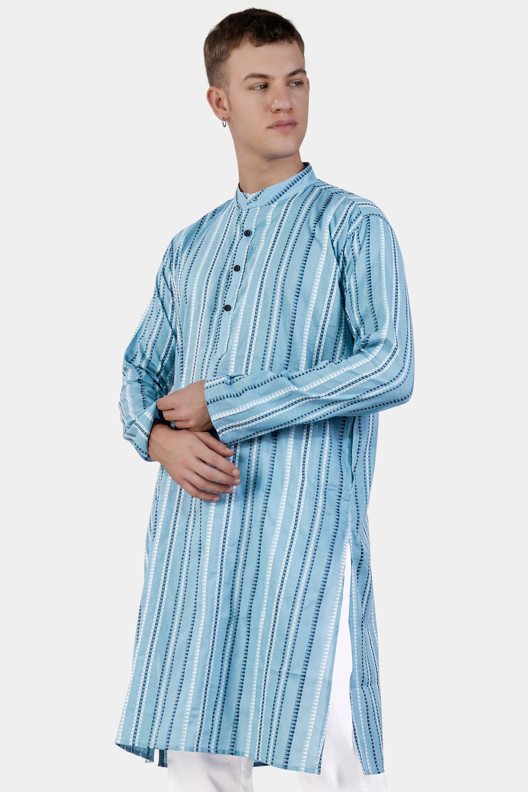 Glacier Blue Dobby Textured Premium Giza Cotton Kurta