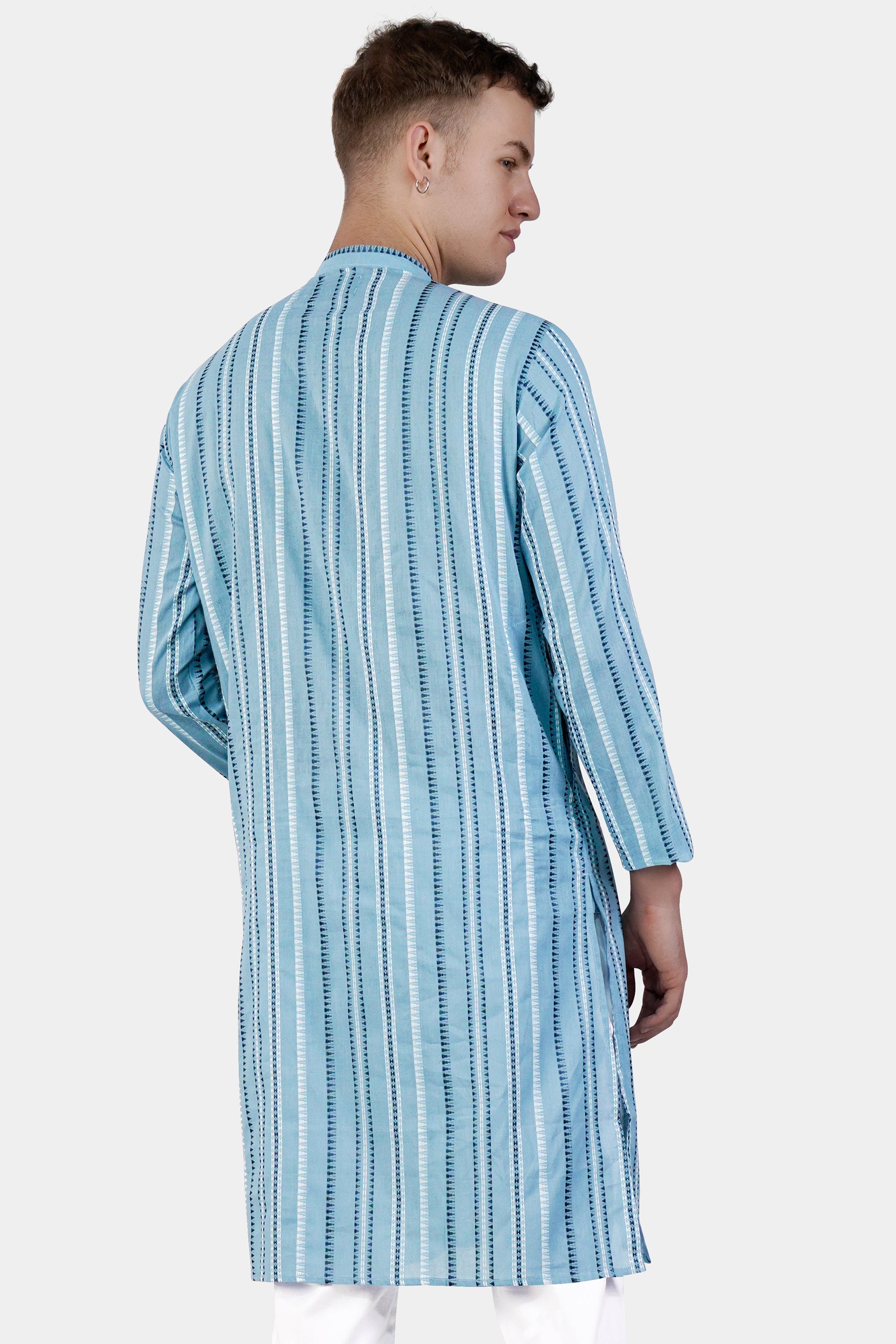 Glacier Blue Dobby Textured Premium Giza Cotton Kurta