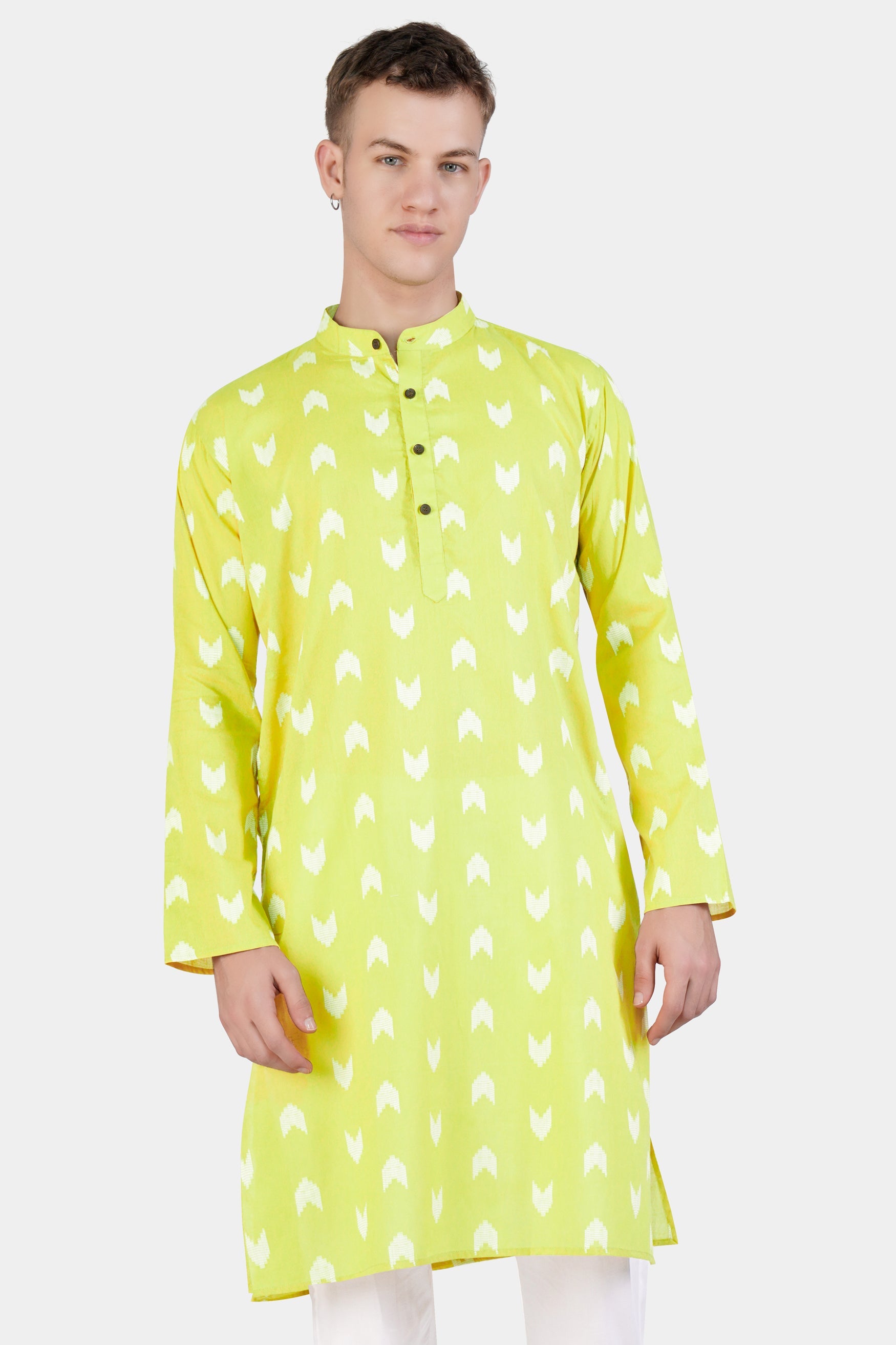 Golden Sand Green Arrow-Like Texture Jacquard Textured Premium Giza Cotton Kurta