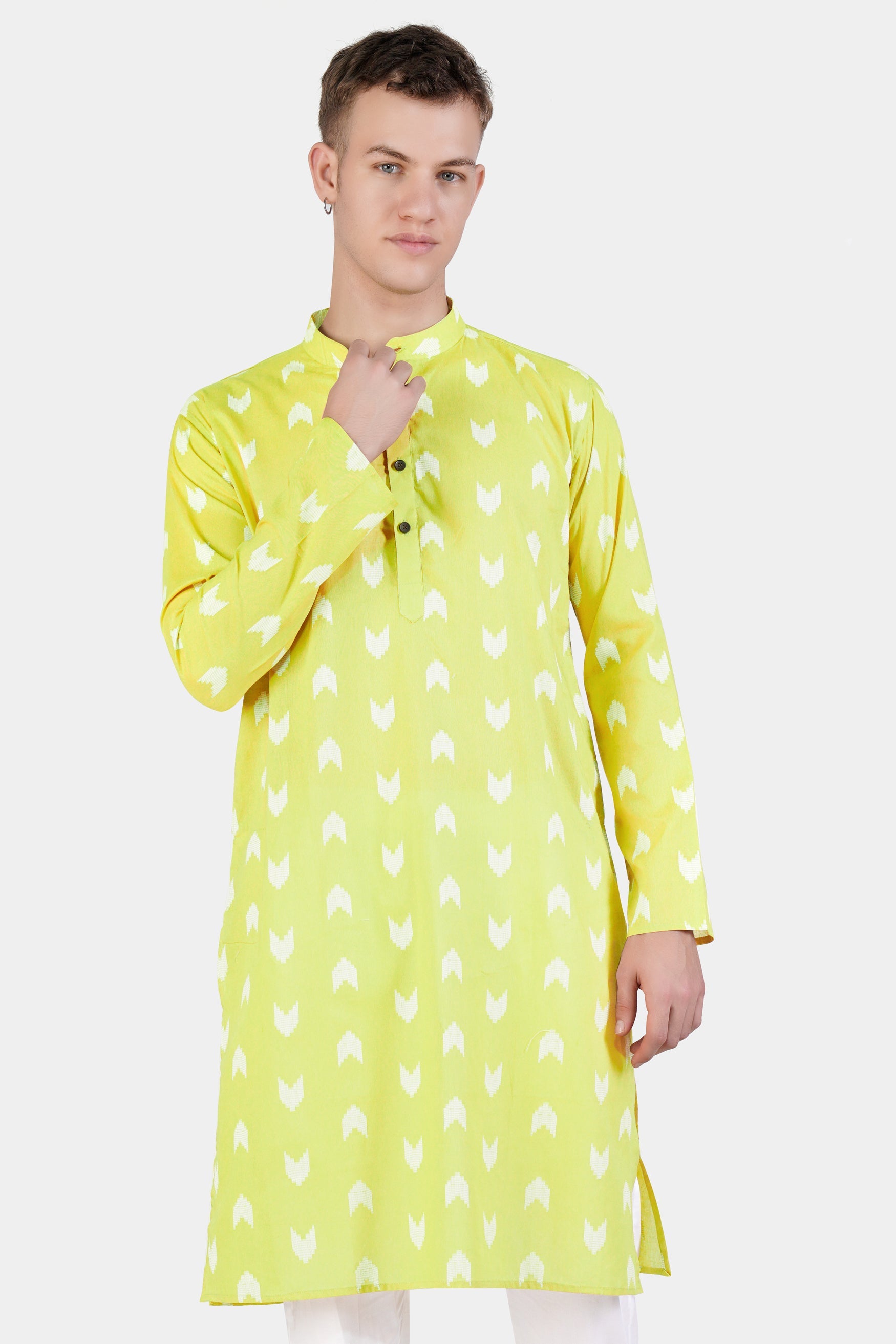 Golden Sand Green Arrow-Like Texture Jacquard Textured Premium Giza Cotton Kurta