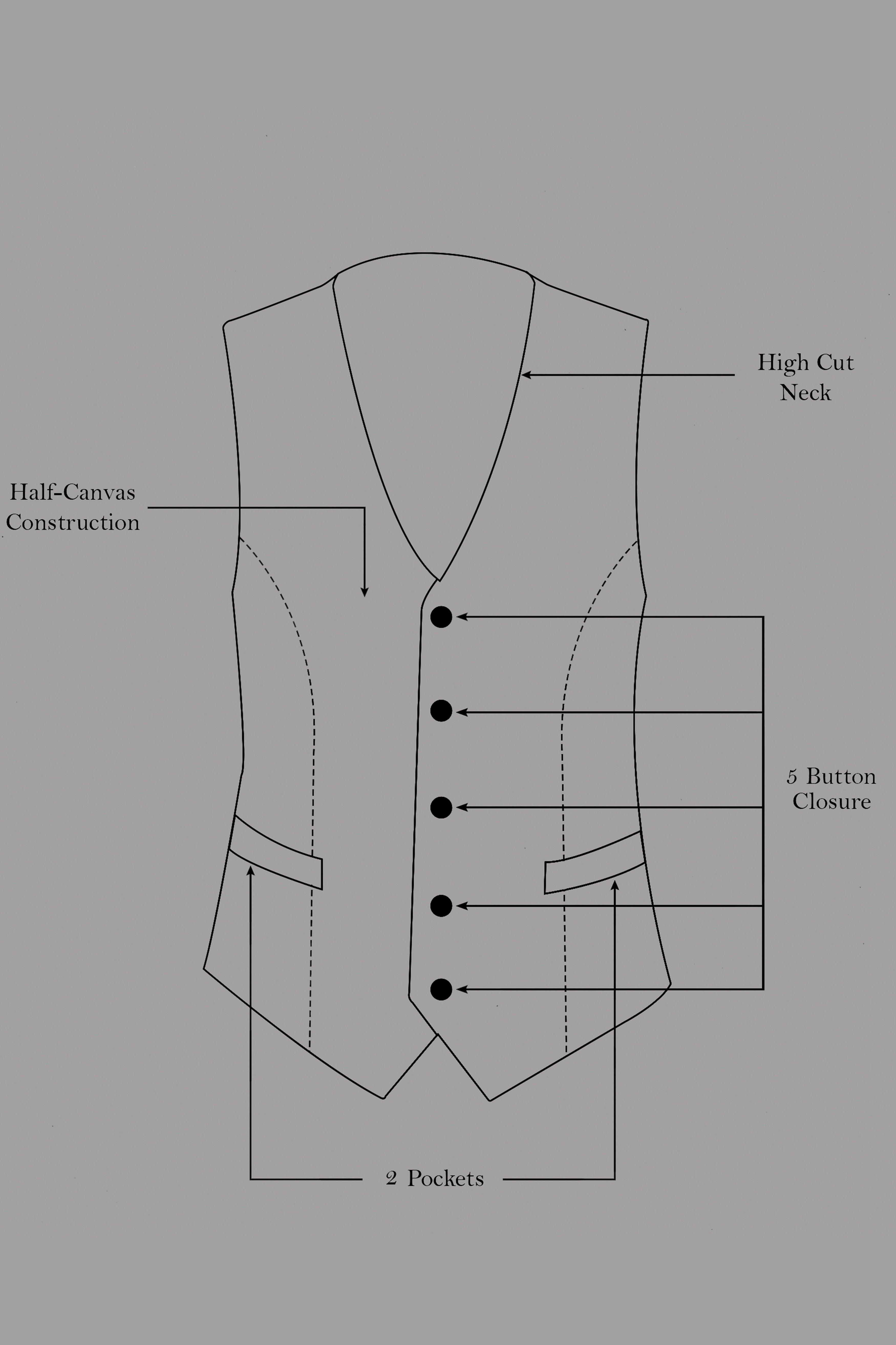 Fuscous Gray Wool Rich Waistcoat