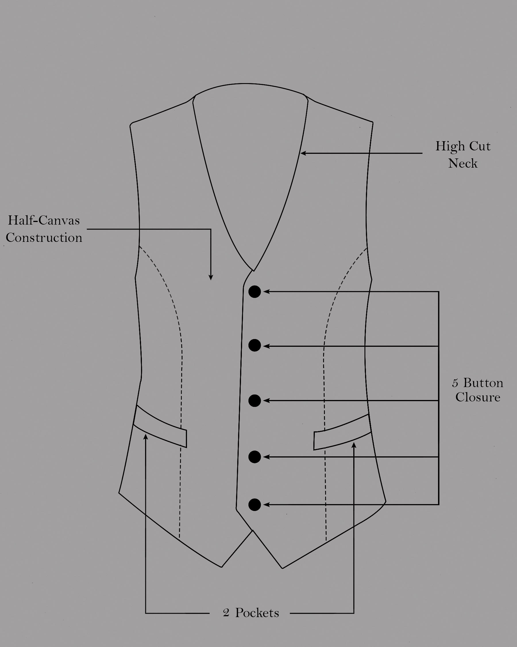 Ebony Grey Premium Cotton Waistcoat