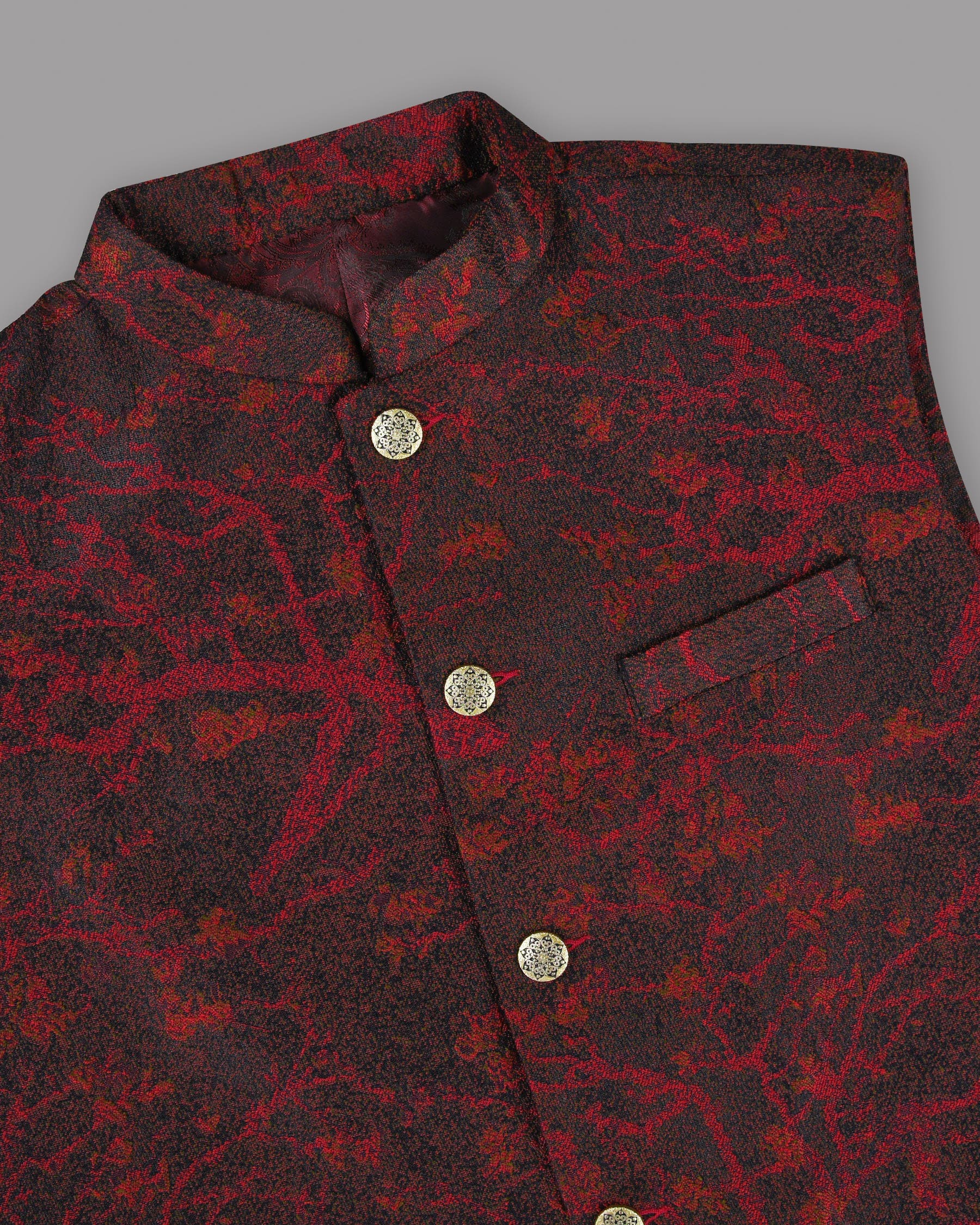 Maroon Abstract Jacquard Designer Nehru Jacket