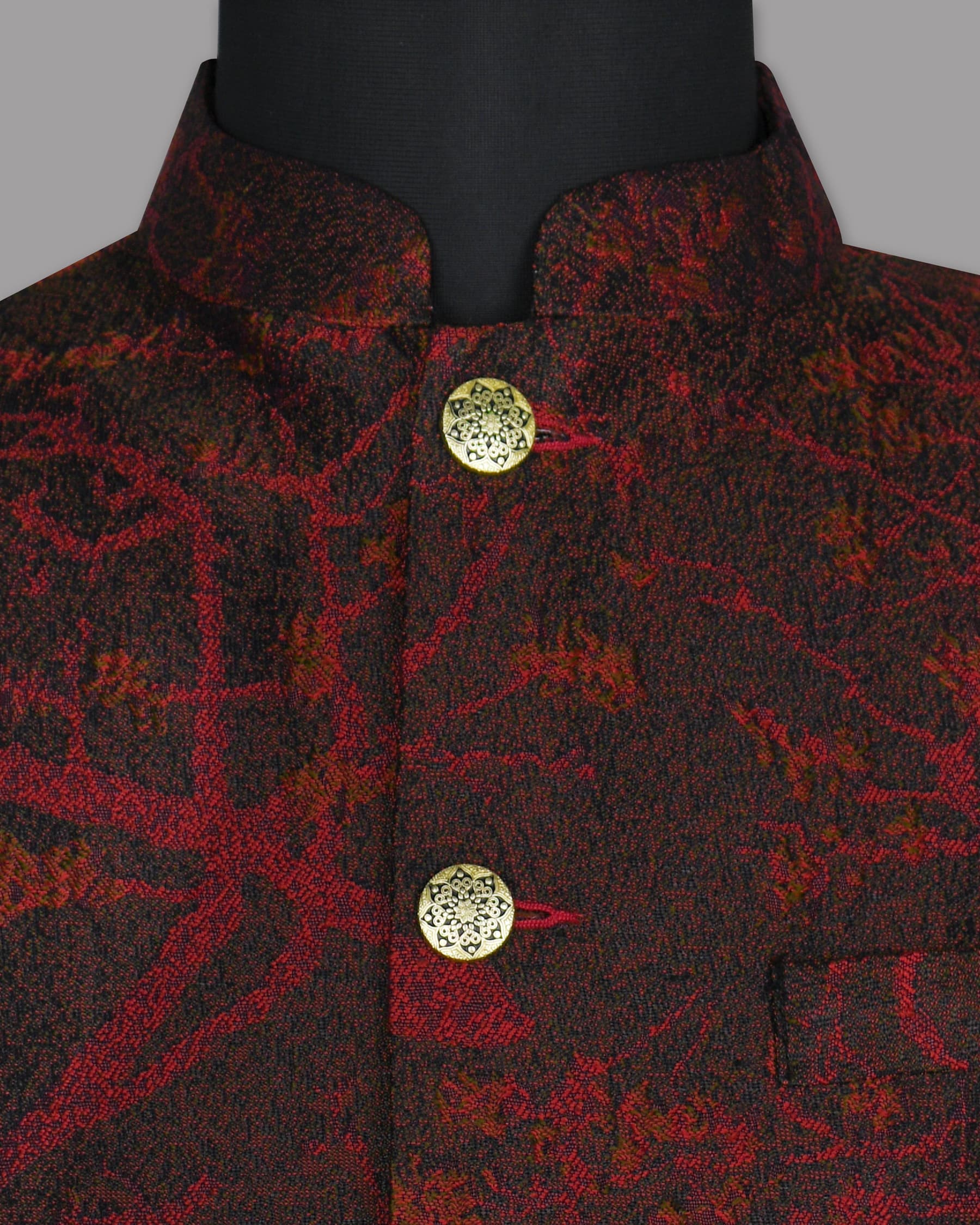 Maroon Abstract Jacquard Designer Nehru Jacket