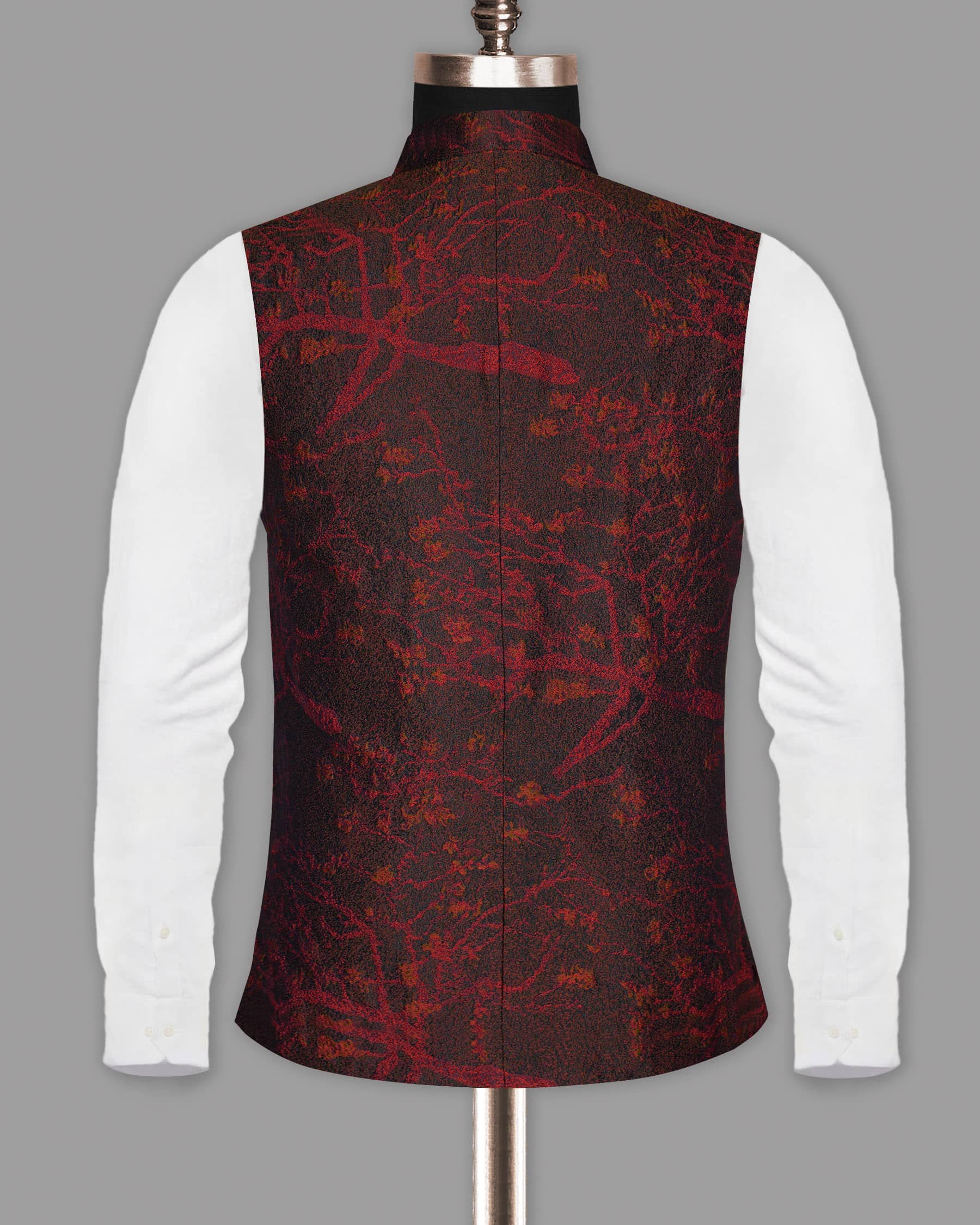 Maroon Abstract Jacquard Designer Nehru Jacket