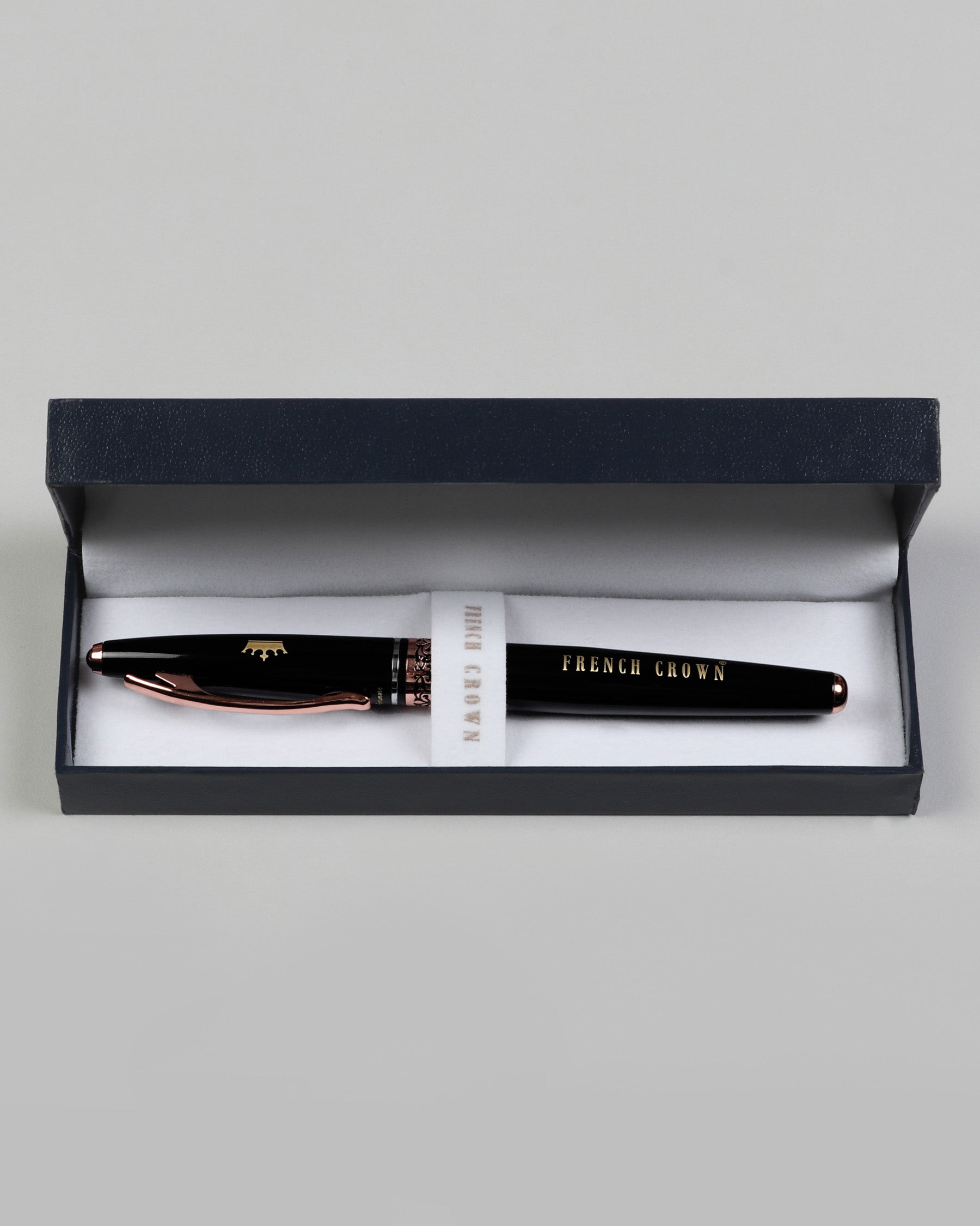 Glossy Jade Black with Rose Gold Detailed Flora Engraved Roller Pen