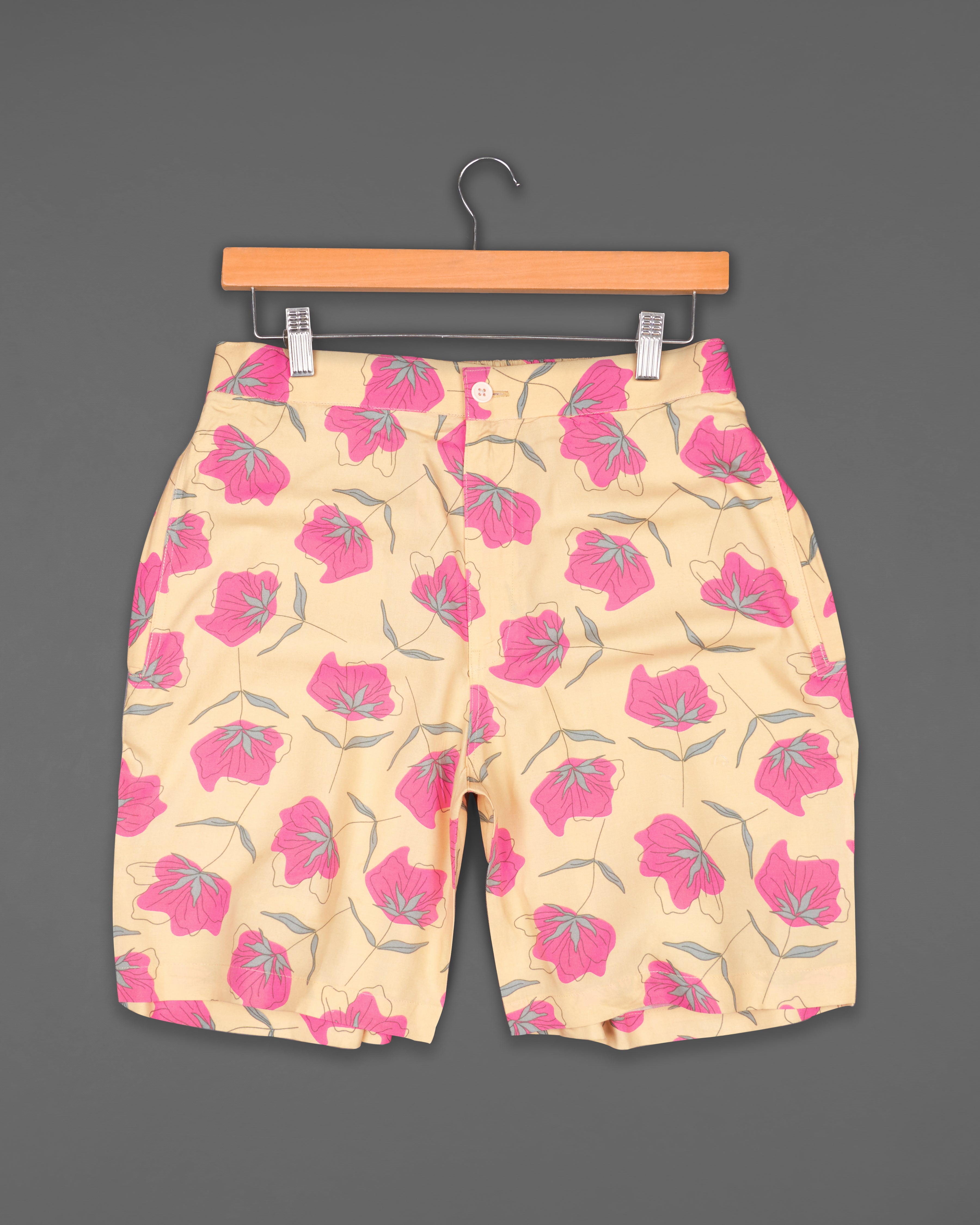 Tequila Beige Floral Printed Premium Cotton Shorts SR200-28, SR200-30, SR200-32, SR200-34, SR200-36, SR200-38, SR200-40, SR200-42, SR200-44