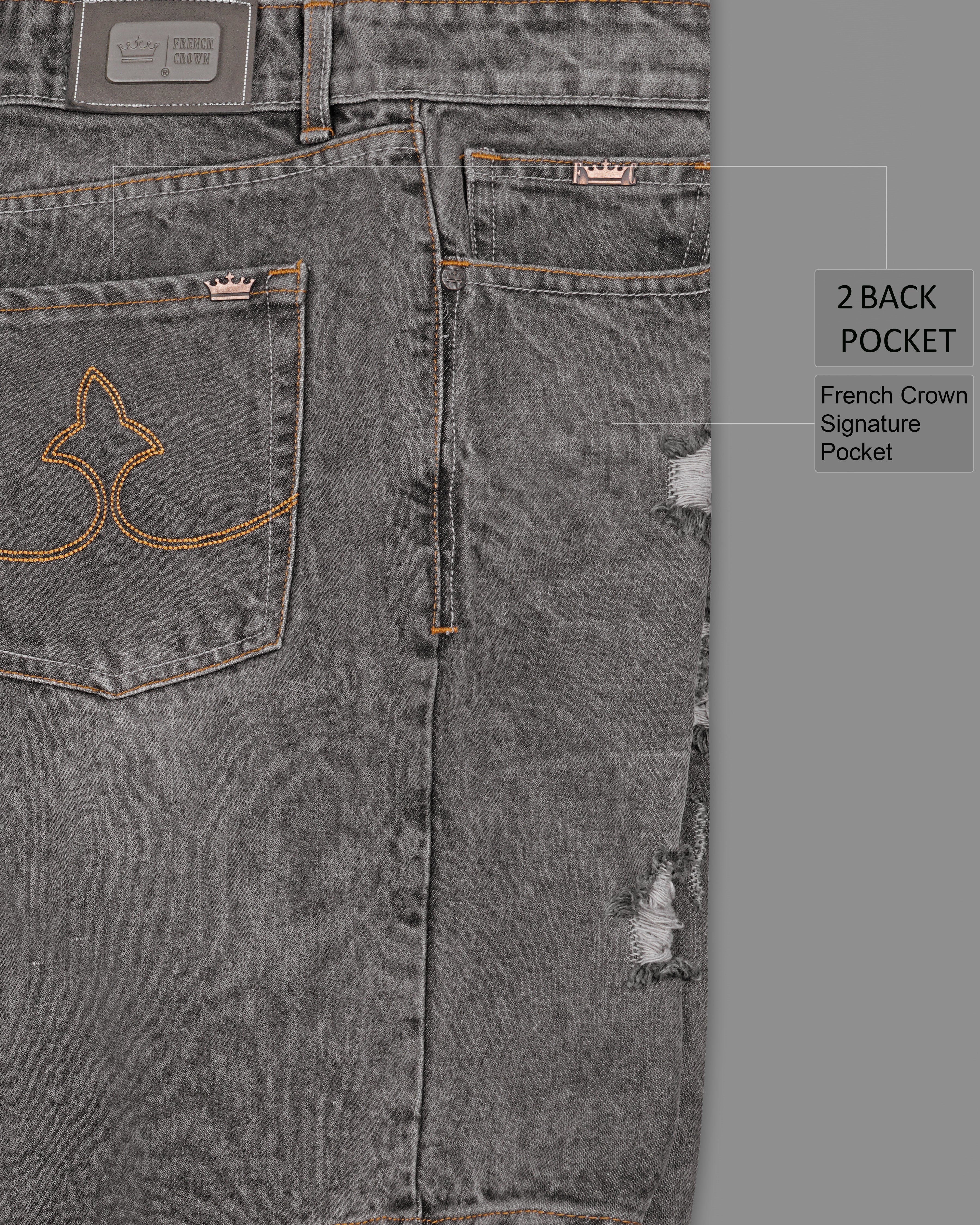 Emperor Gray Mildly Distressed Stone Wash Denim Shorts SR217-28, SR217-30, SR217-32, SR217-34, SR217-36, SR217-38, SR217-40, SR217-42, SR217-44