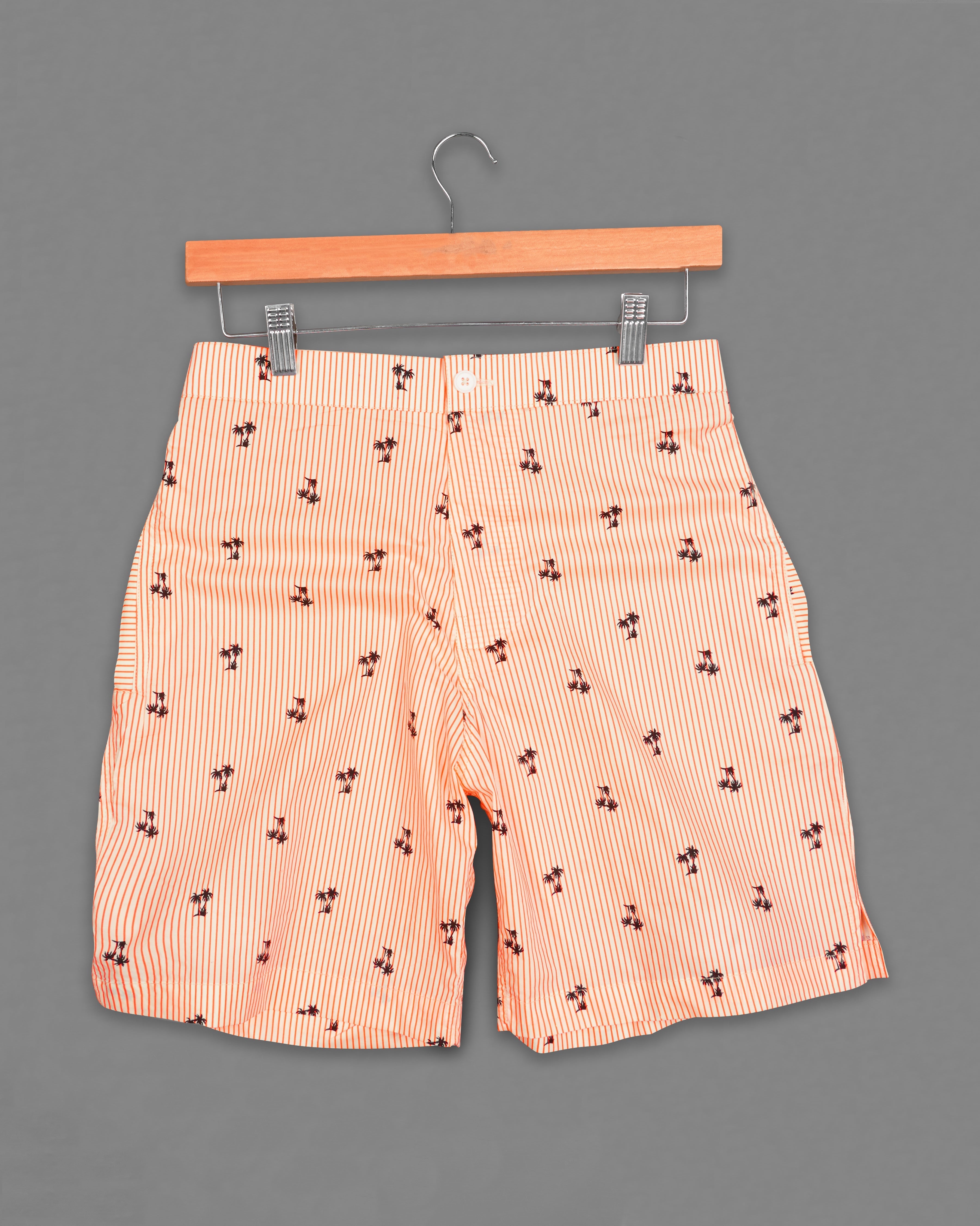 Bittersweet Orange and Black Striped with Trees Printed Premium Cotton Shorts SR227-28, SR227-30, SR227-32, SR227-34, SR227-36, SR227-38, SR227-40, SR227-42, SR227-44