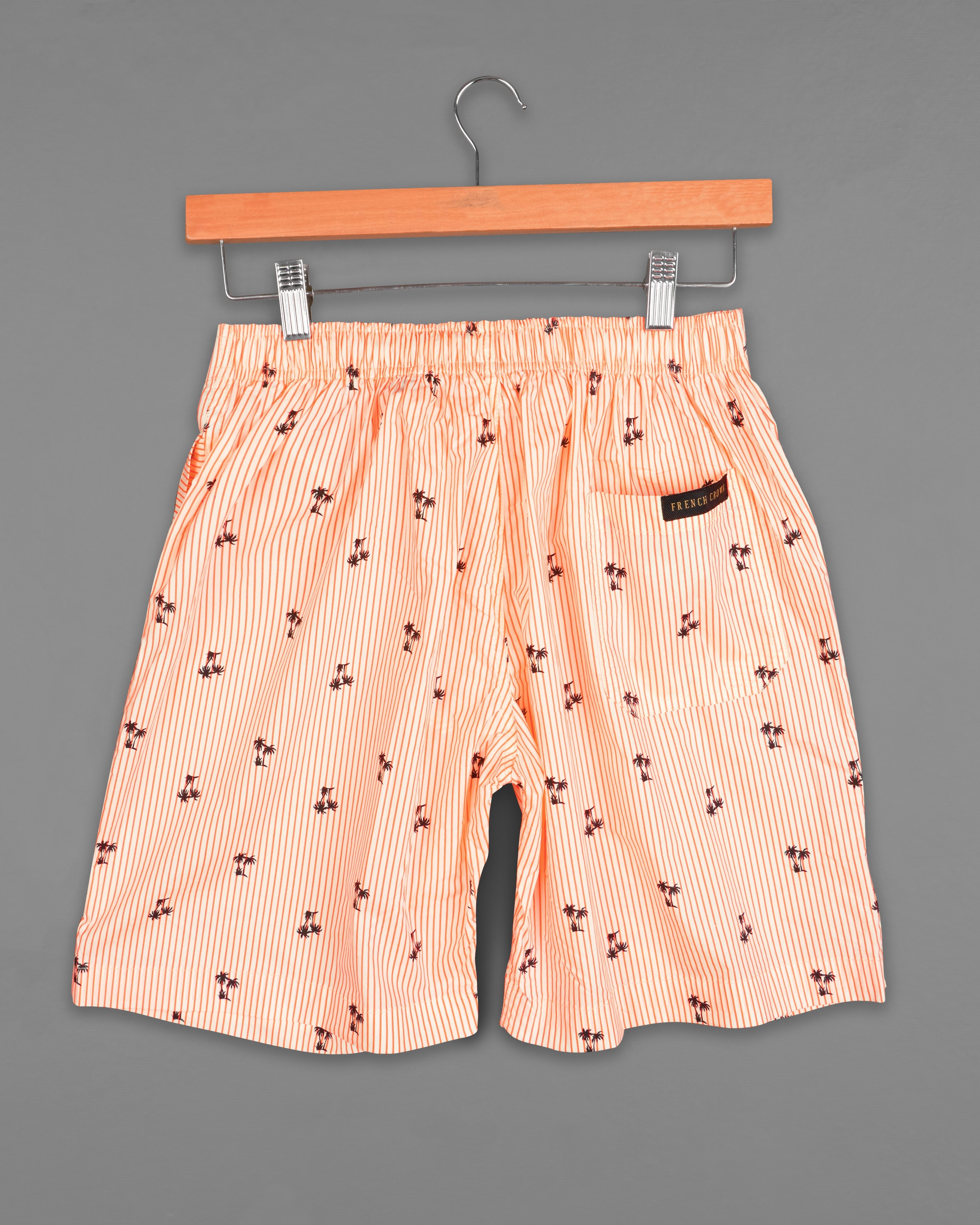 Bittersweet Orange and Black Striped with Trees Printed Premium Cotton Shorts SR227-28, SR227-30, SR227-32, SR227-34, SR227-36, SR227-38, SR227-40, SR227-42, SR227-44