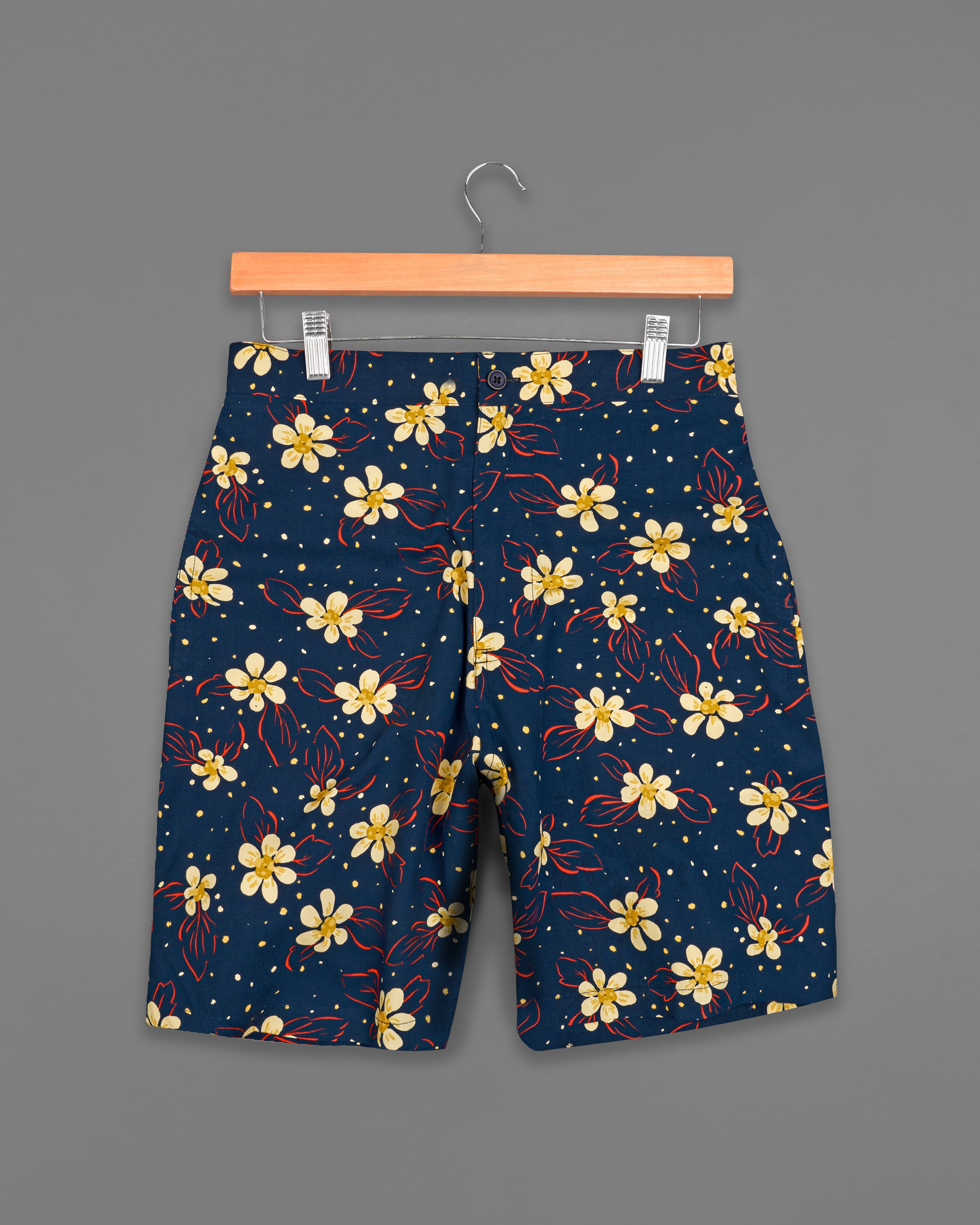 Midnight Navy Blue Floral Printed Premium Cotton Shorts SR235-28, SR235-30, SR235-32, SR235-34, SR235-36, SR235-38, SR235-40, SR235-42, SR235-44