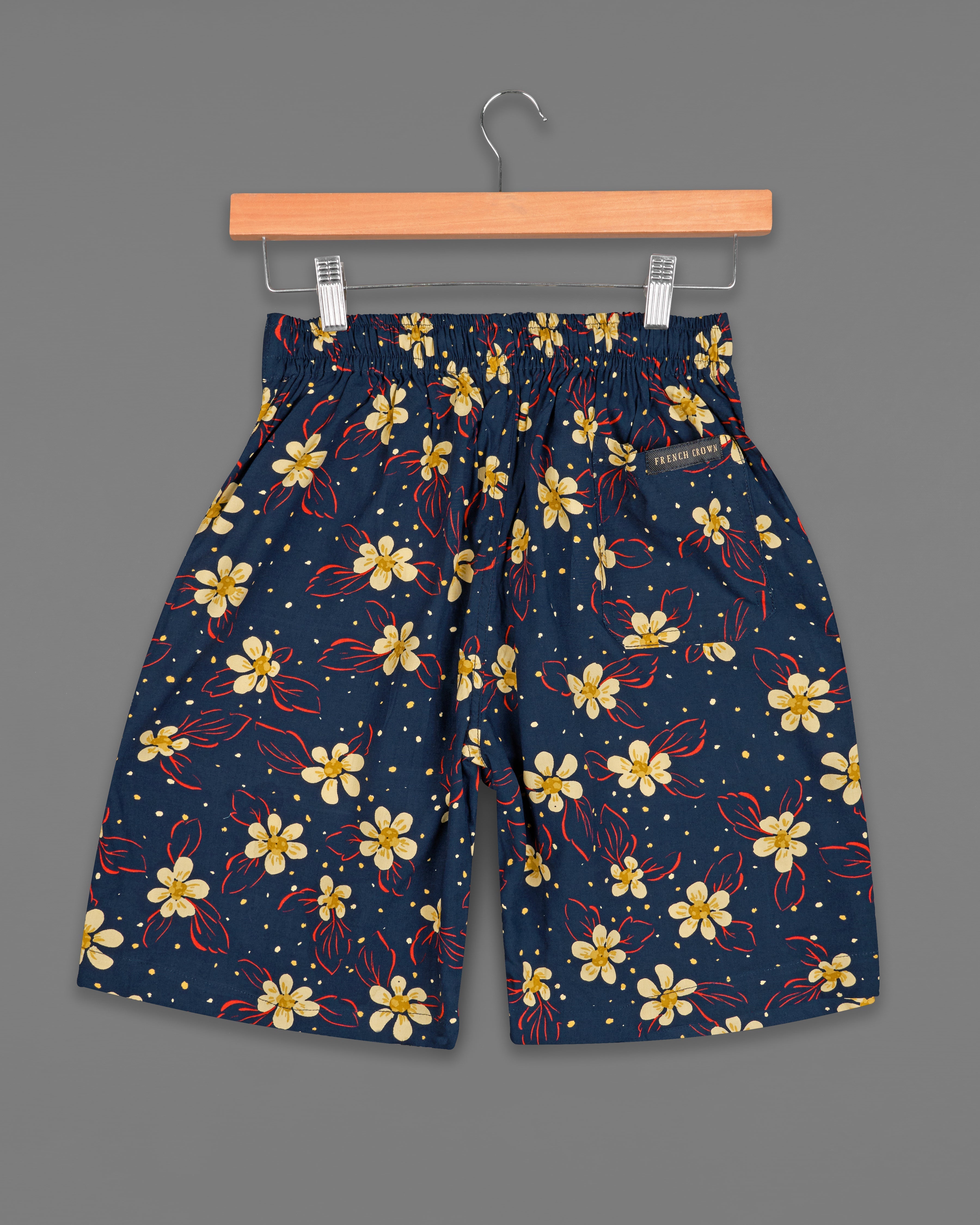 Midnight Navy Blue Floral Printed Premium Cotton Shorts SR235-28, SR235-30, SR235-32, SR235-34, SR235-36, SR235-38, SR235-40, SR235-42, SR235-44