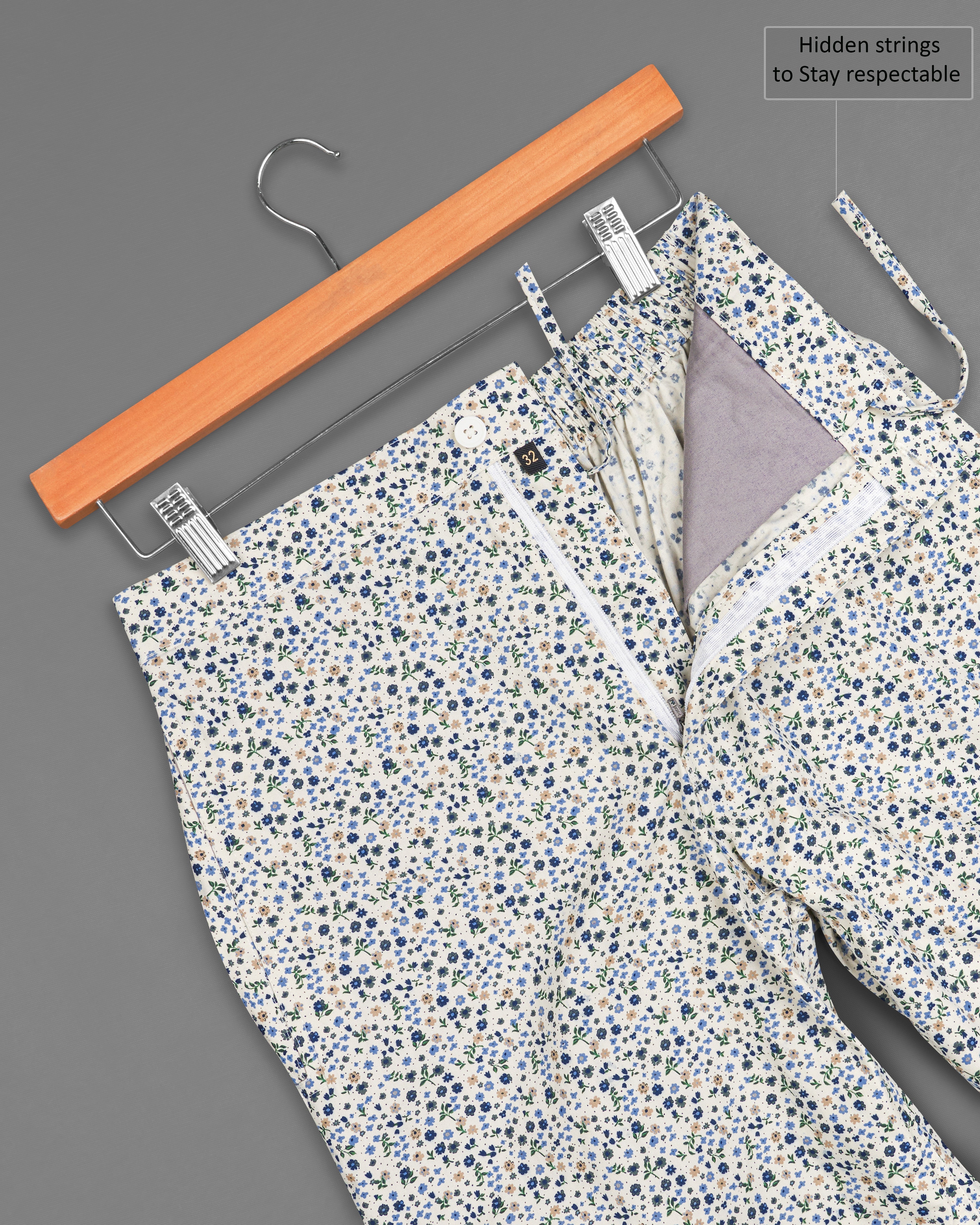 Cararra Cream Multicoloured Ditsy Printed Premium Cotton Shorts SR237-28, SR237-30, SR237-32, SR237-34, SR237-36, SR237-38, SR237-40, SR237-42, SR237-44