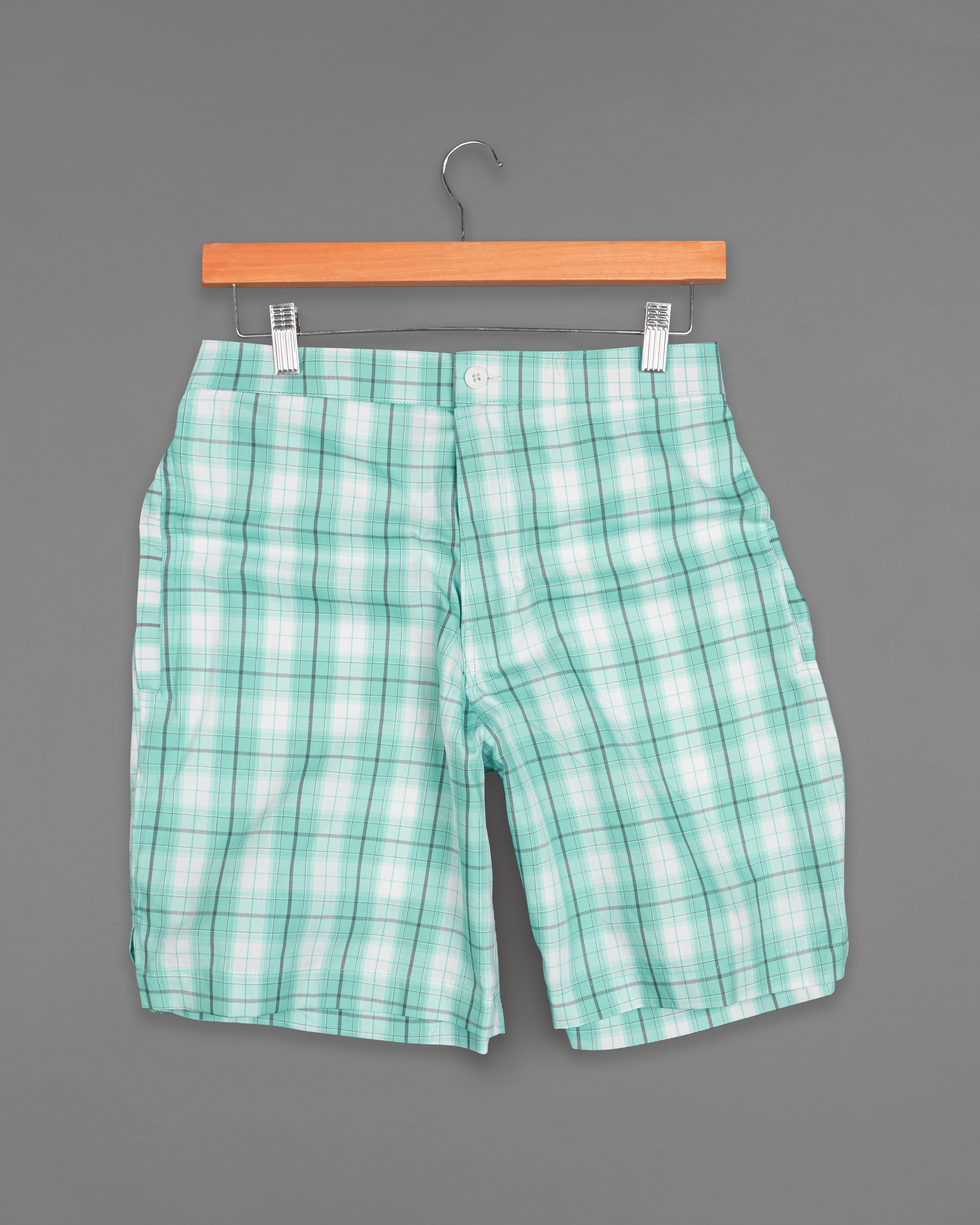 Glacier Aqua Green and White Twill Windowpane Premium Cotton Short,SR238-28, SR238-30, SR238-32, SR238-34, SR238-36, SR238-38, SR238-40, SR238-42, SR238-44