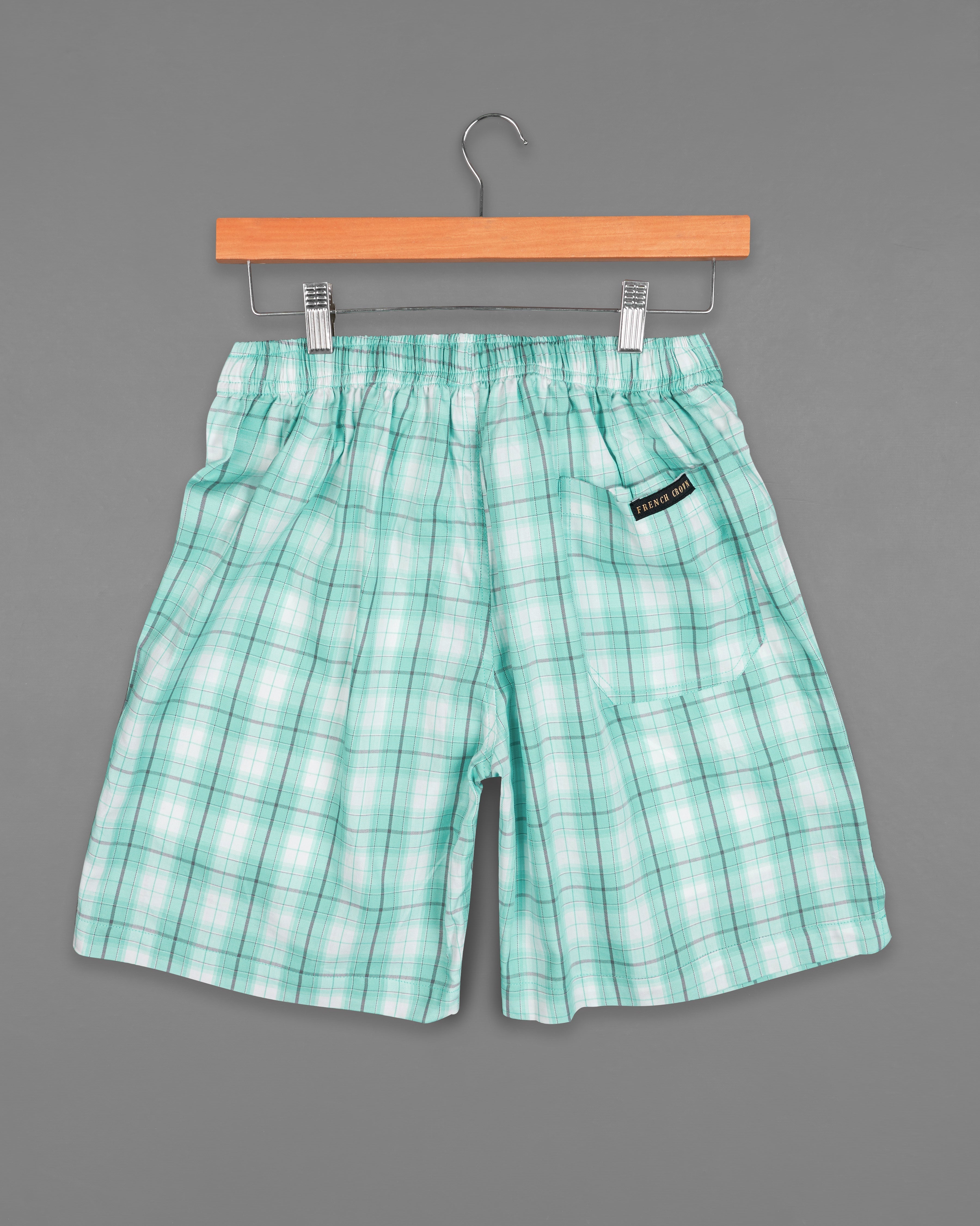 Glacier Aqua Green and White Twill Windowpane Premium Cotton Short,SR238-28, SR238-30, SR238-32, SR238-34, SR238-36, SR238-38, SR238-40, SR238-42, SR238-44