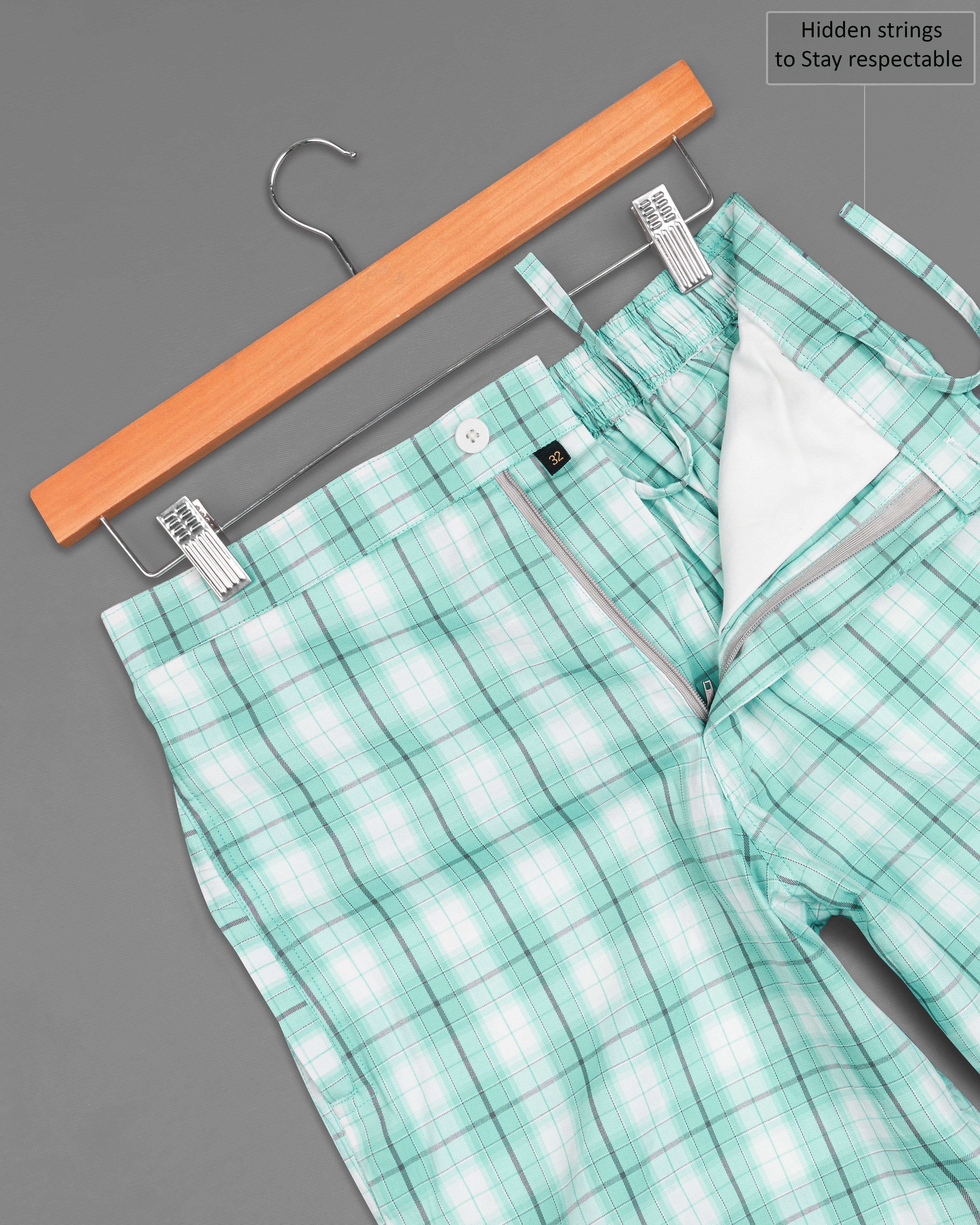 Glacier Aqua Green and White Twill Windowpane Premium Cotton Short,SR238-28, SR238-30, SR238-32, SR238-34, SR238-36, SR238-38, SR238-40, SR238-42, SR238-44