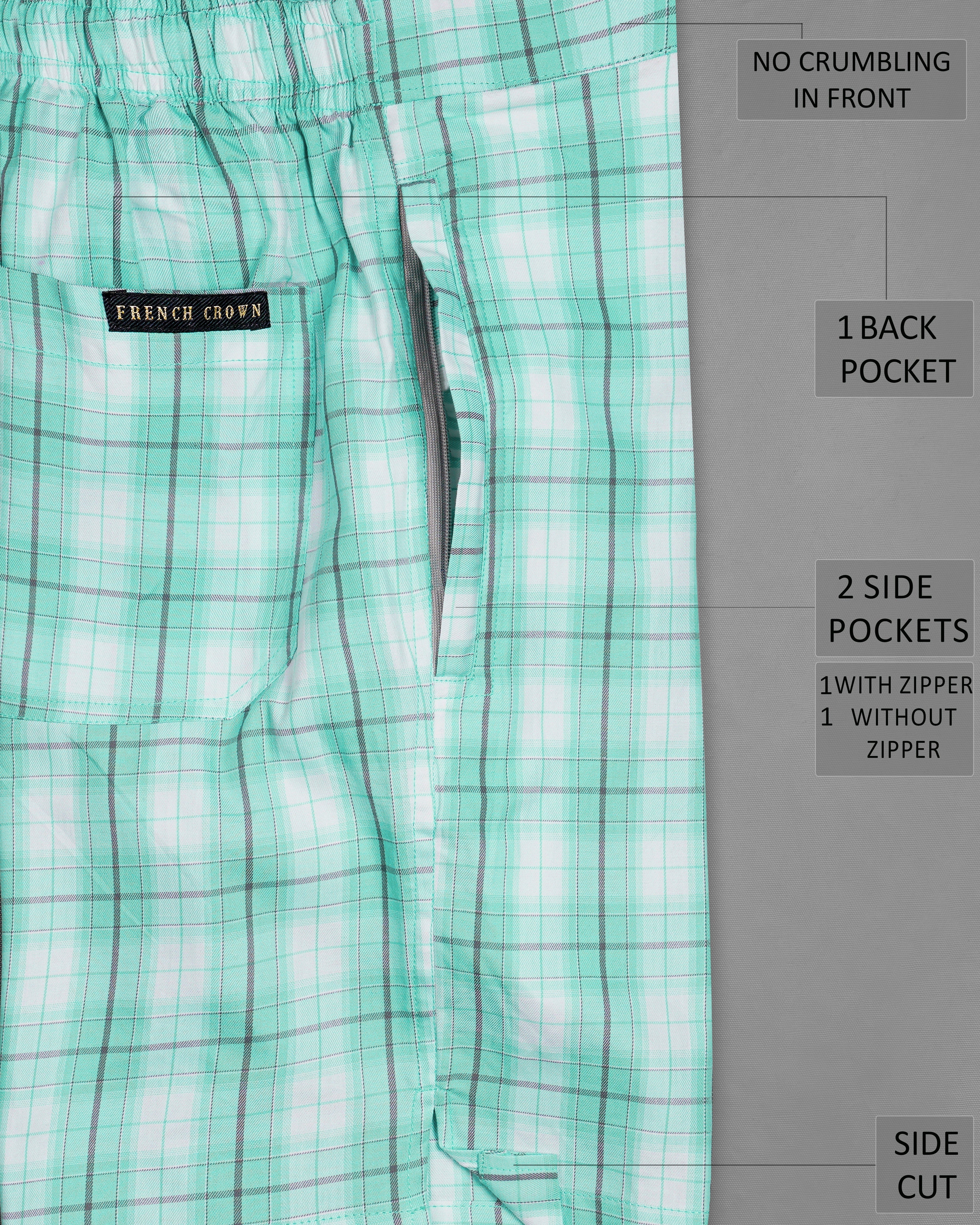 Glacier Aqua Green and White Twill Windowpane Premium Cotton Short,SR238-28, SR238-30, SR238-32, SR238-34, SR238-36, SR238-38, SR238-40, SR238-42, SR238-44