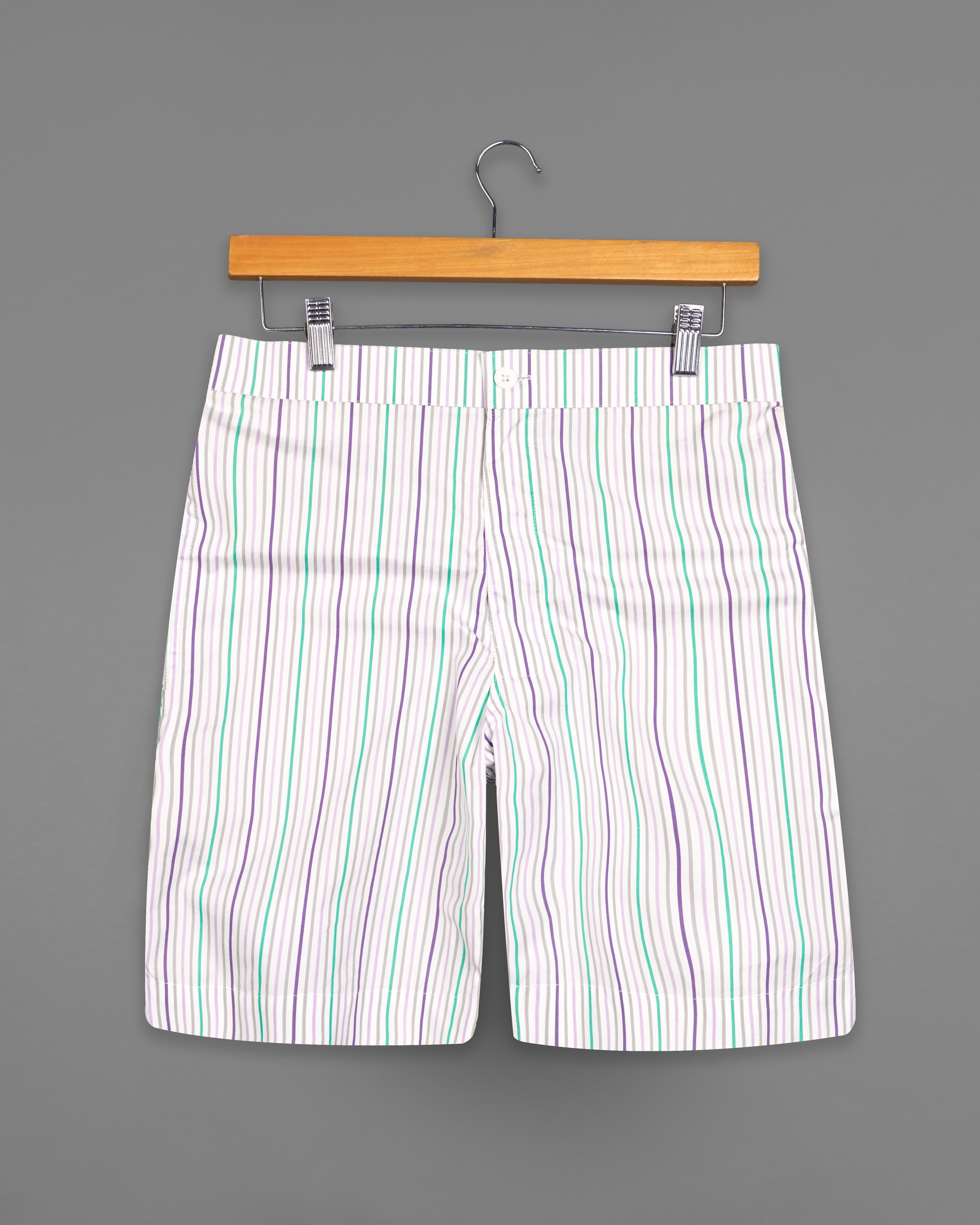 Bianca White with Eminence Purple Multicolour Striped Premium Cotton Shorts SR254-28, SR254-30, SR254-32, SR254-34, SR254-36, SR254-38, SR254-40, SR254-42, SR254-44