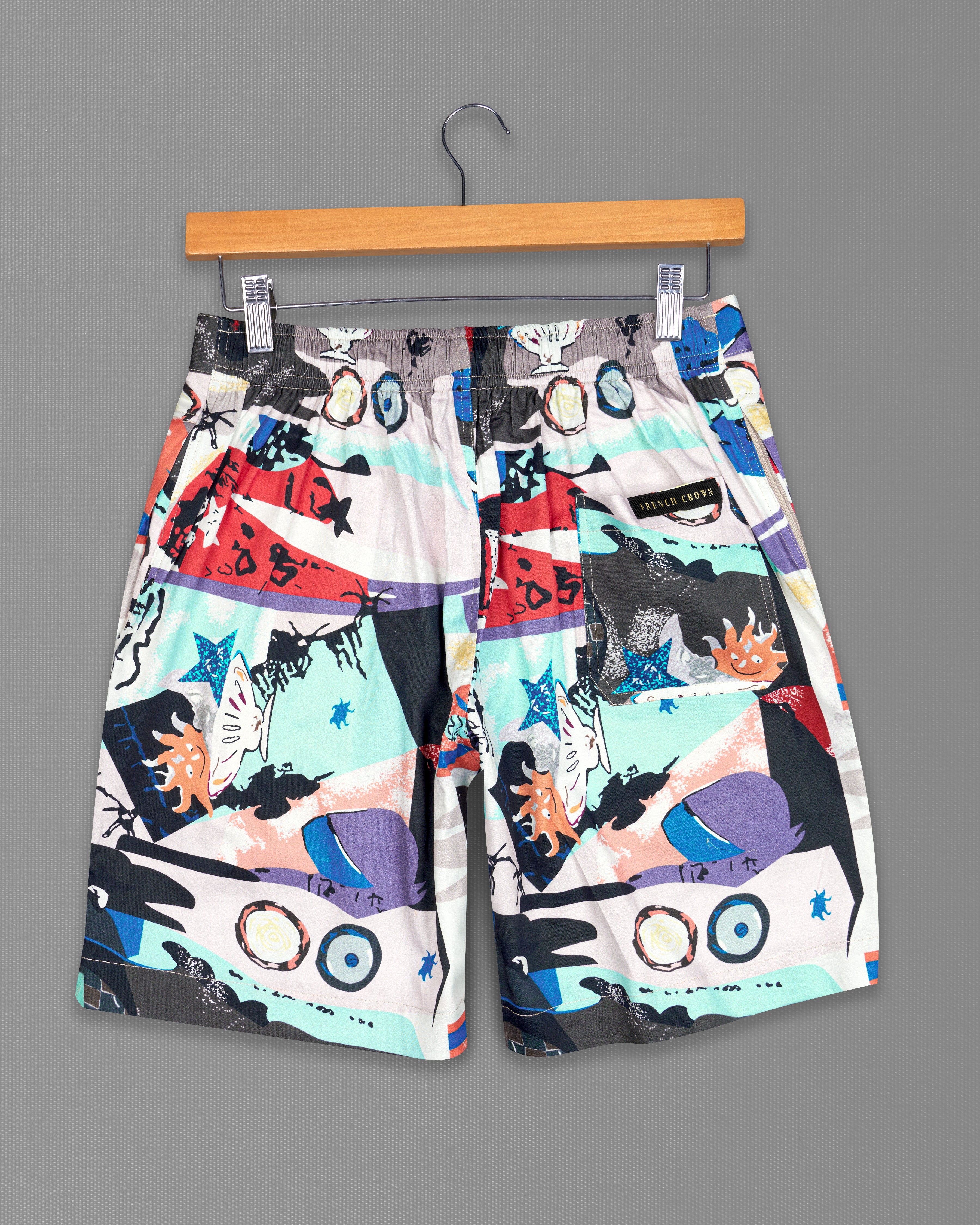 Twilight Blue with Cinnabar Red Abstract Printed Super Soft Premium Cotton Shorts SR265-28, SR265-30, SR265-32, SR265-34, SR265-36, SR265-38, SR265-40, SR265-42, SR265-44