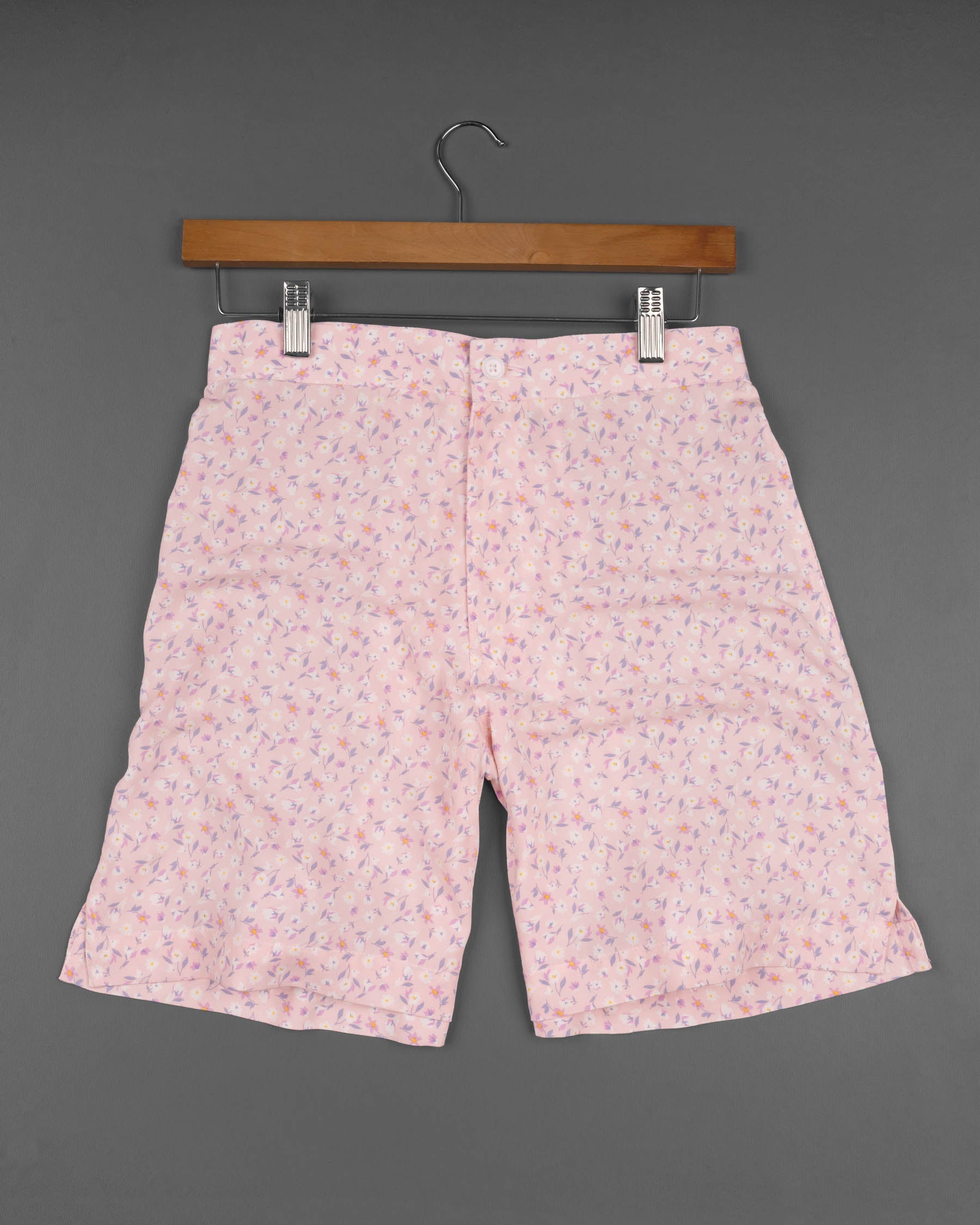 Oyster Pink Floral Printed Premium Tencel Shorts SR121-28, SR121-30, SR121-32, SR121-34, SR121-36, SR121-38, SR121-40, SR121-42, SR121-44