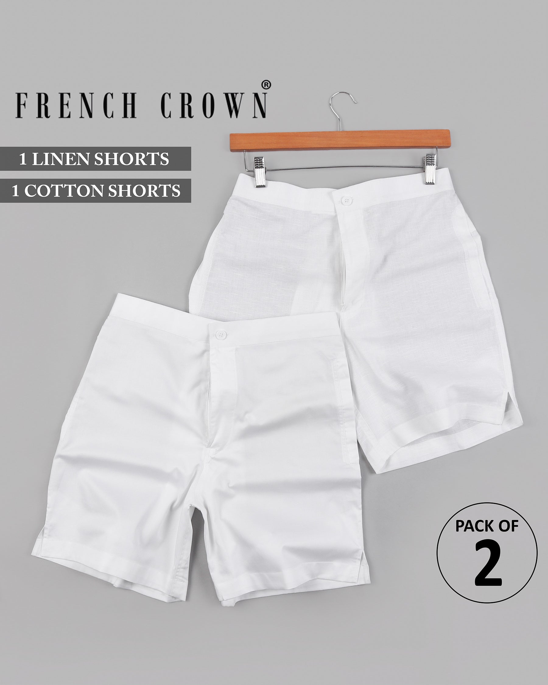 Bright White Premium Linen and Cotton Shorts SR03-28, SR03-30, SR03-32, SR03-34, SR03-36, SR03-38, SR03-40, SR03-42, SR03-44