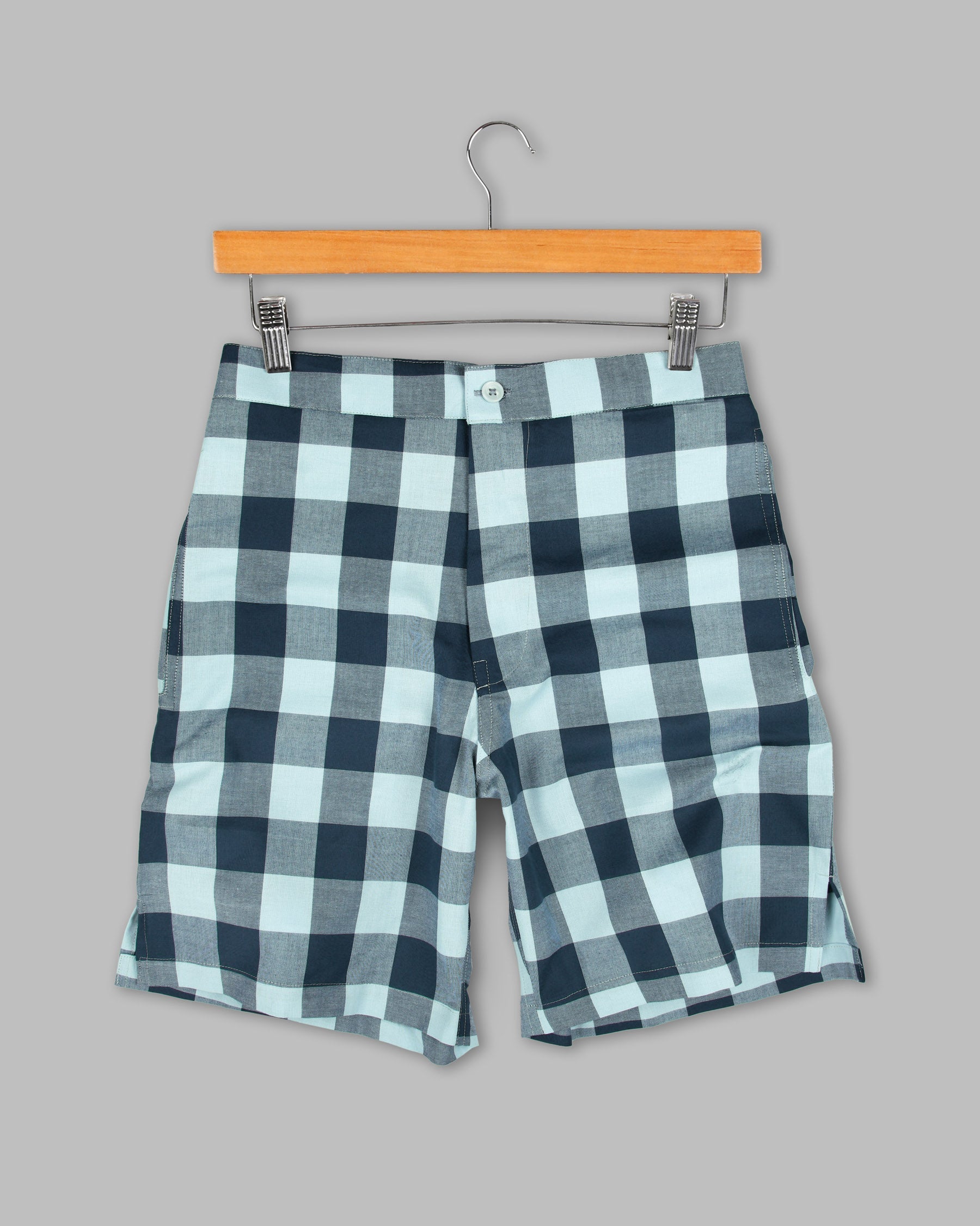 Blue Checked Premium Cotton Shorts SR72-28, SR72-30, SR72-32, SR72-34, SR72-36, SR72-40, SR72-42, SR72-44, SR72-38