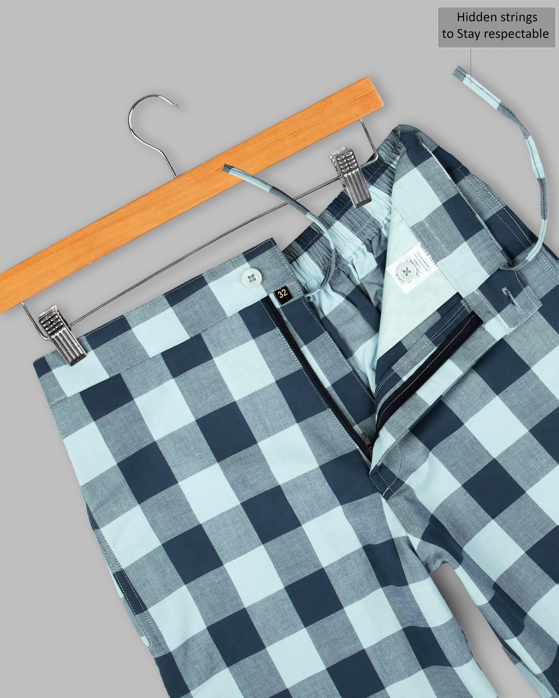 Blue Checked Premium Cotton Shorts SR72-28, SR72-30, SR72-32, SR72-34, SR72-36, SR72-40, SR72-42, SR72-44, SR72-38