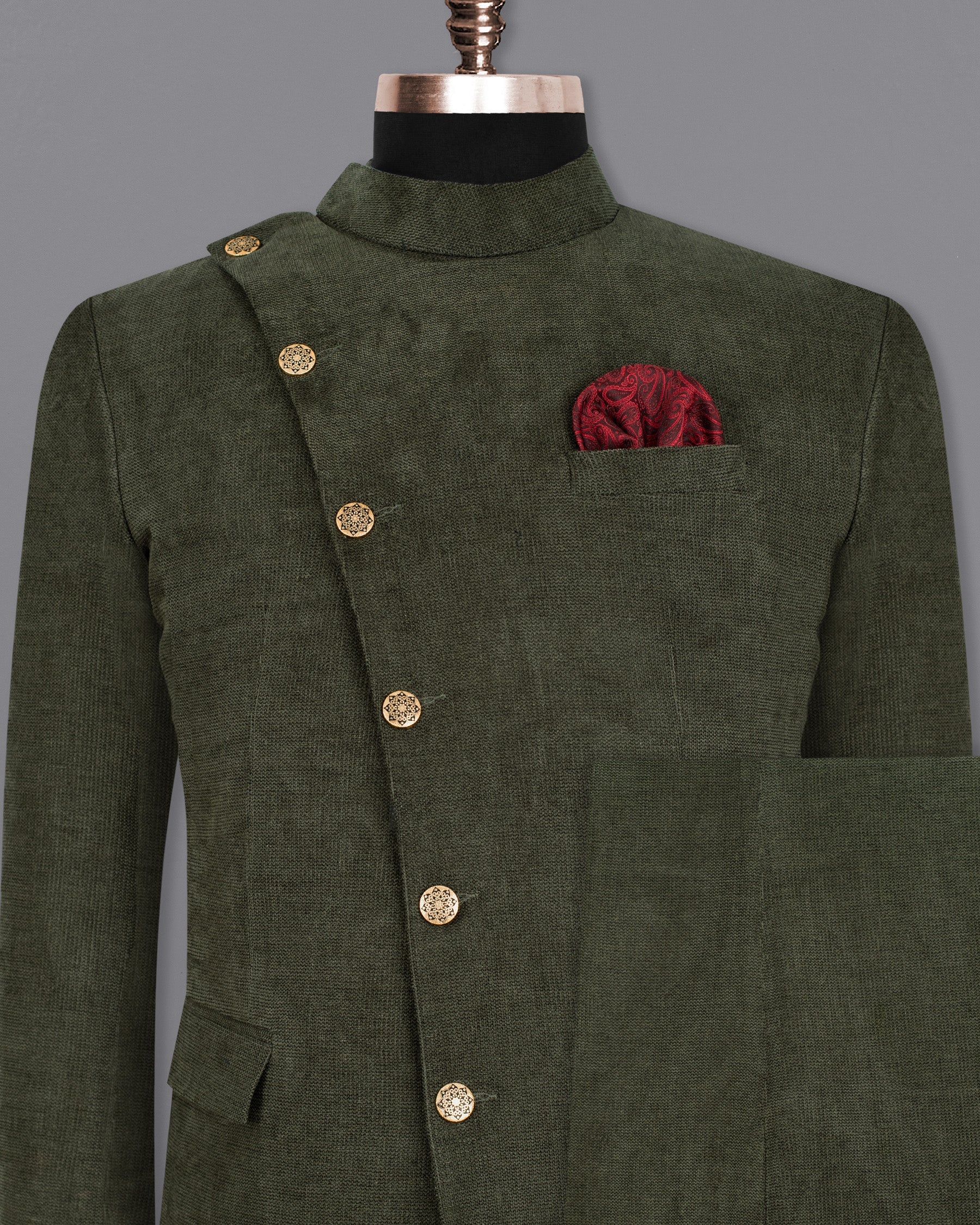 Merlin Green Cross Buttoned Bandhgala/Mandarin Corduroy Premium Cotton Suit ST1299-CBG2-36, ST1299-CBG2-38, ST1299-CBG2-40, ST1299-CBG2-42, ST1299-CBG2-44, ST1299-CBG2-46, ST1299-CBG2-48, ST1299-CBG2-50, ST1299-CBG2-52, ST1299-CBG2-54, ST1299-CBG2-56, ST1299-CBG2-58, ST1299-CBG2-60