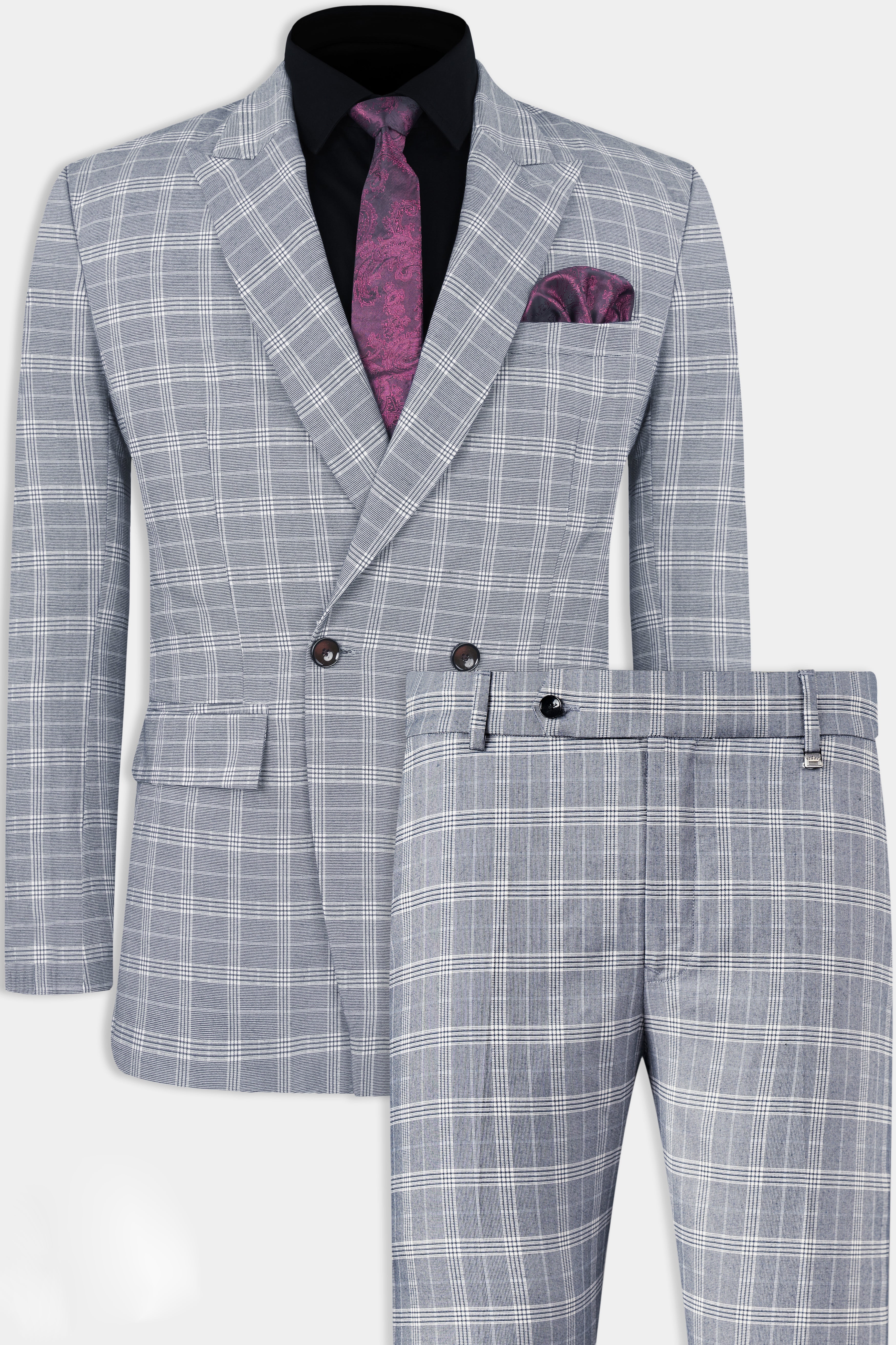 Monsoon Gray Plaid Double-Breasted Suit