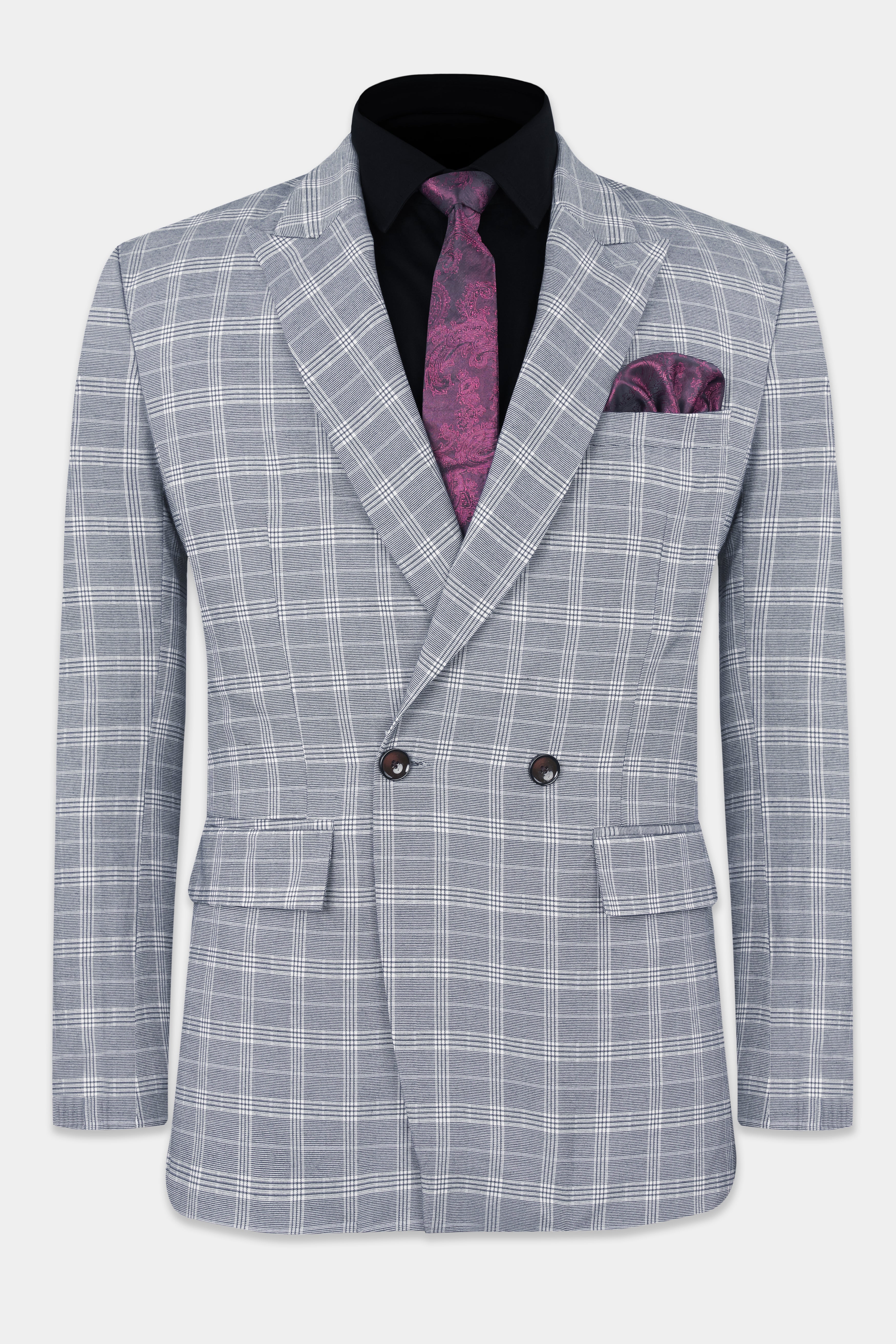 Monsoon Gray Plaid Double-Breasted Suit