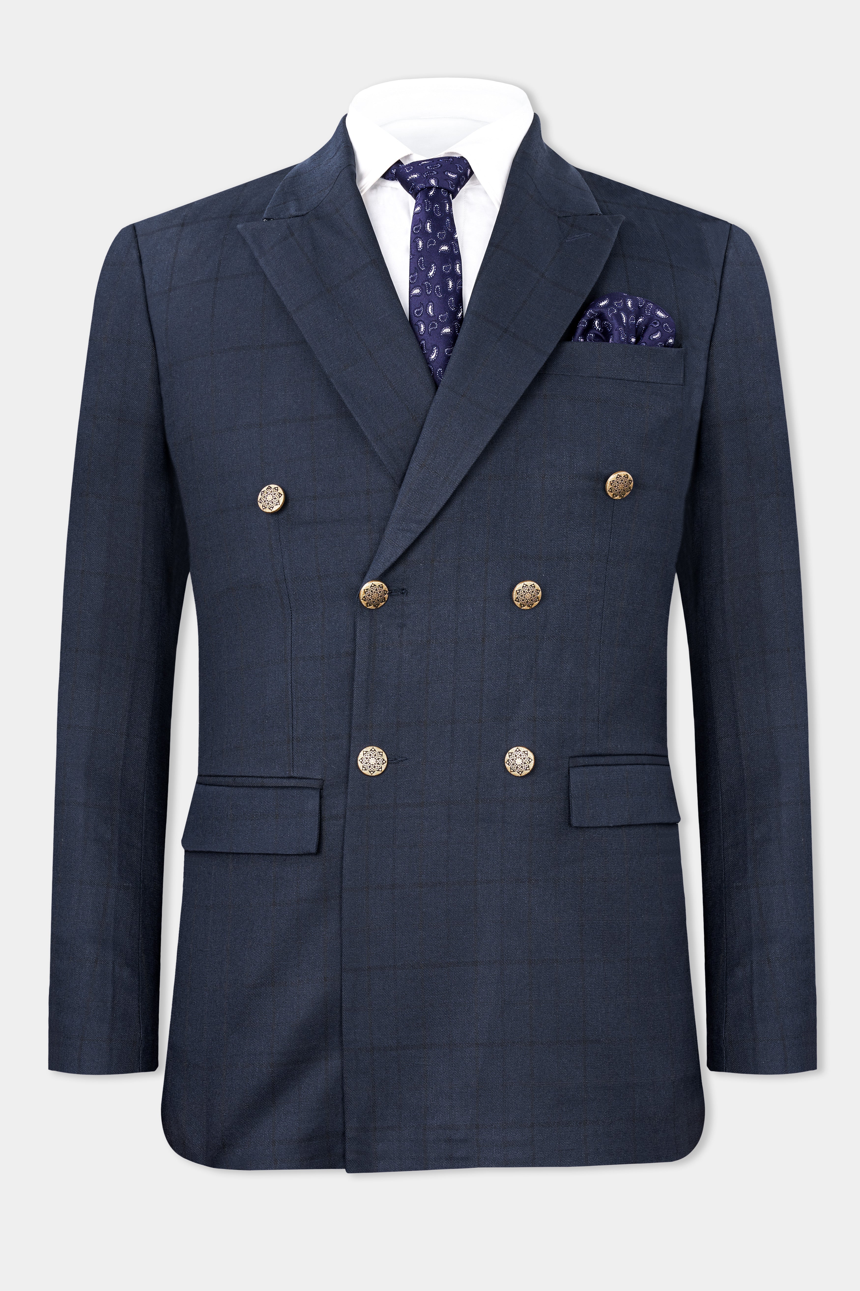 Shark Blue Subtle Windowpane Double Breasted Suit